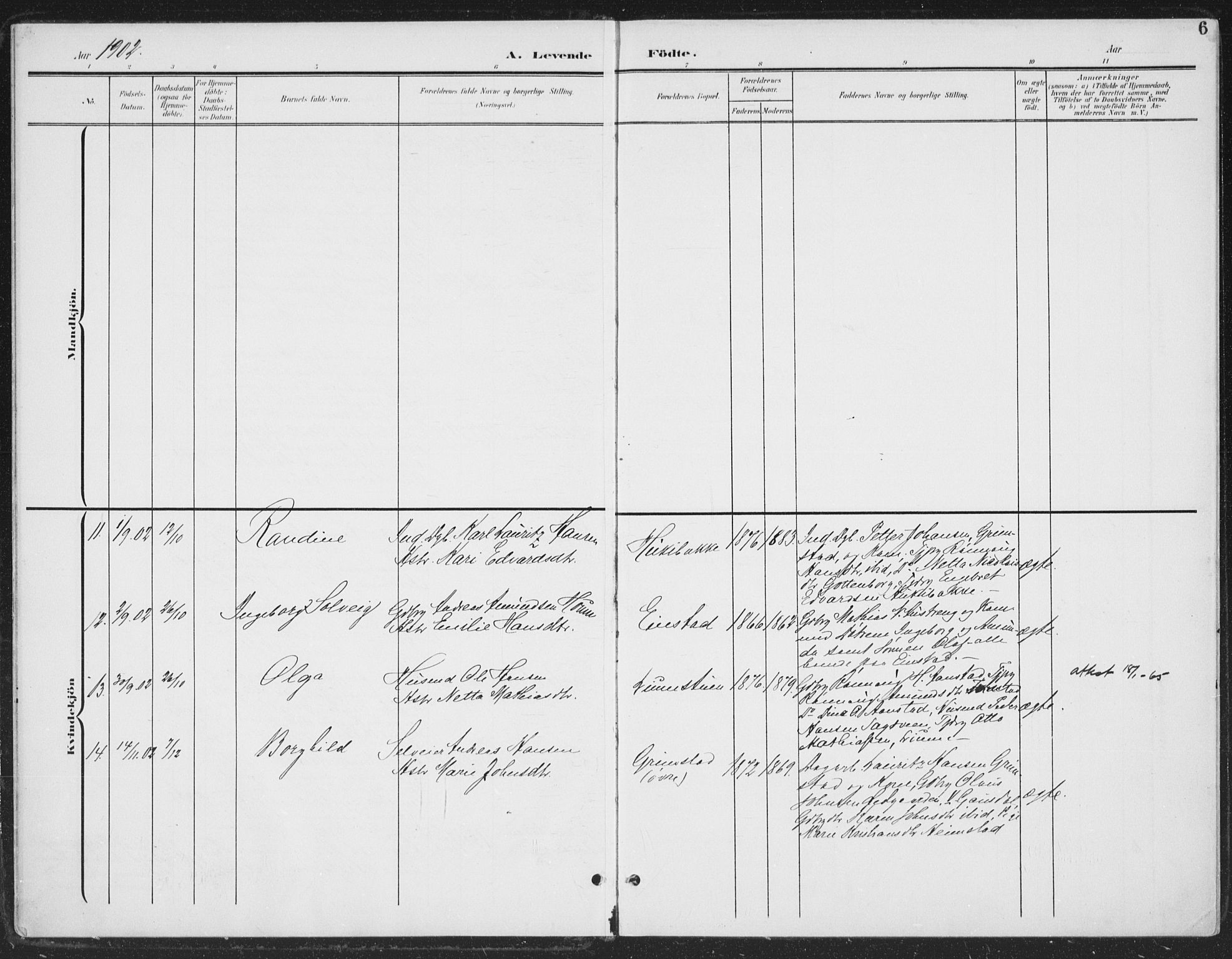 Østre Gausdal prestekontor, SAH/PREST-092/H/Ha/Haa/L0005: Parish register (official) no. 5, 1902-1920, p. 6