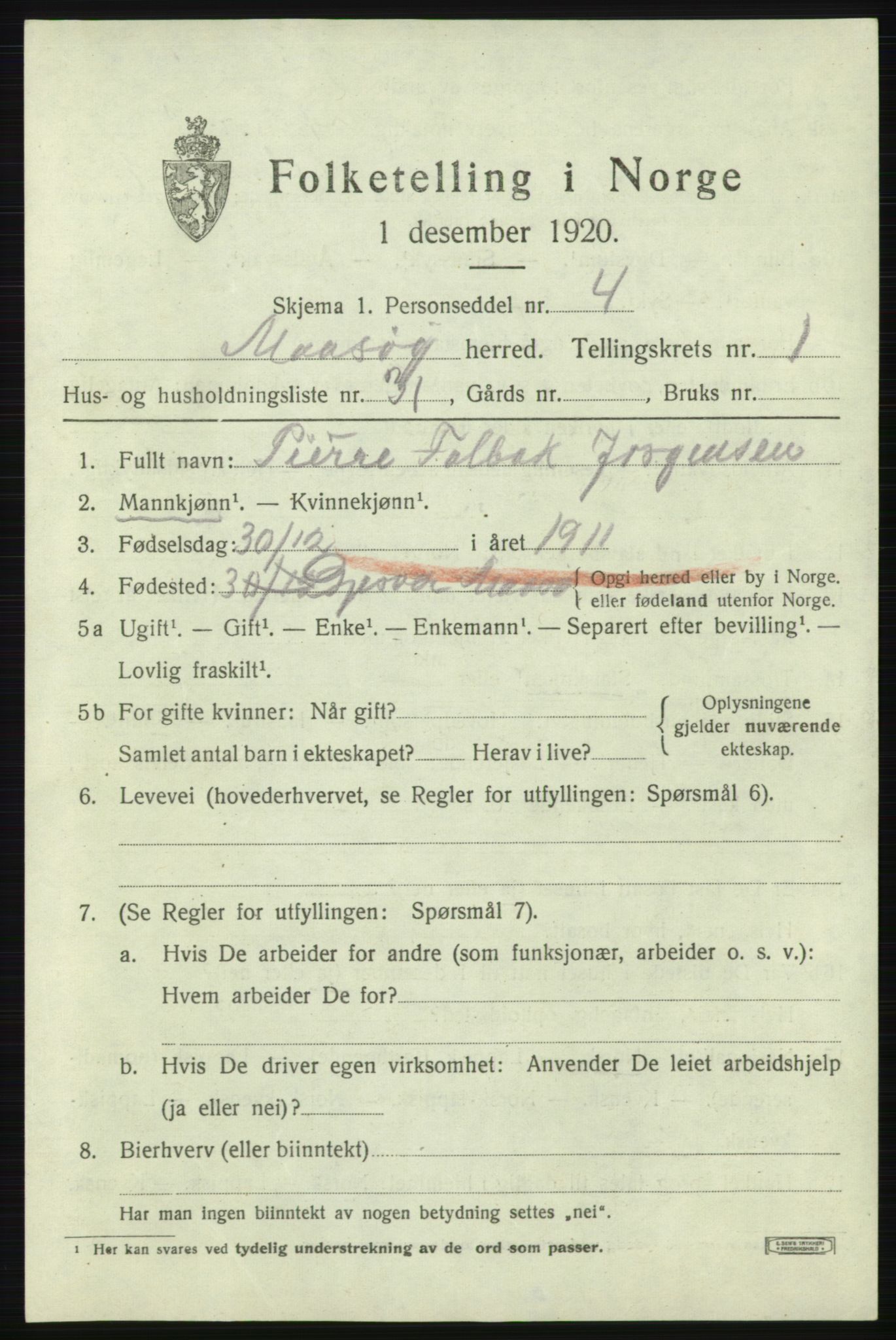 SATØ, 1920 census for Måsøy, 1920, p. 1162