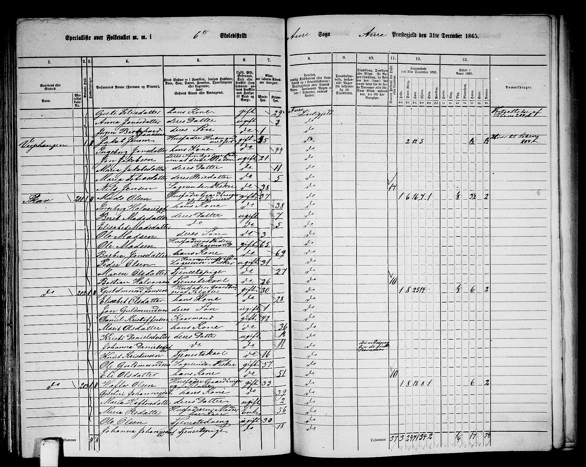 RA, 1865 census for Aure, 1865, p. 140