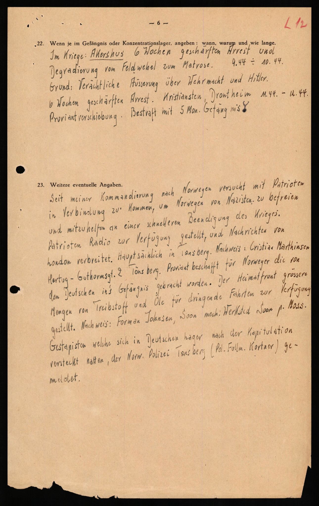 Forsvaret, Forsvarets overkommando II, AV/RA-RAFA-3915/D/Db/L0020: CI Questionaires. Tyske okkupasjonsstyrker i Norge. Tyskere., 1945-1946, p. 258