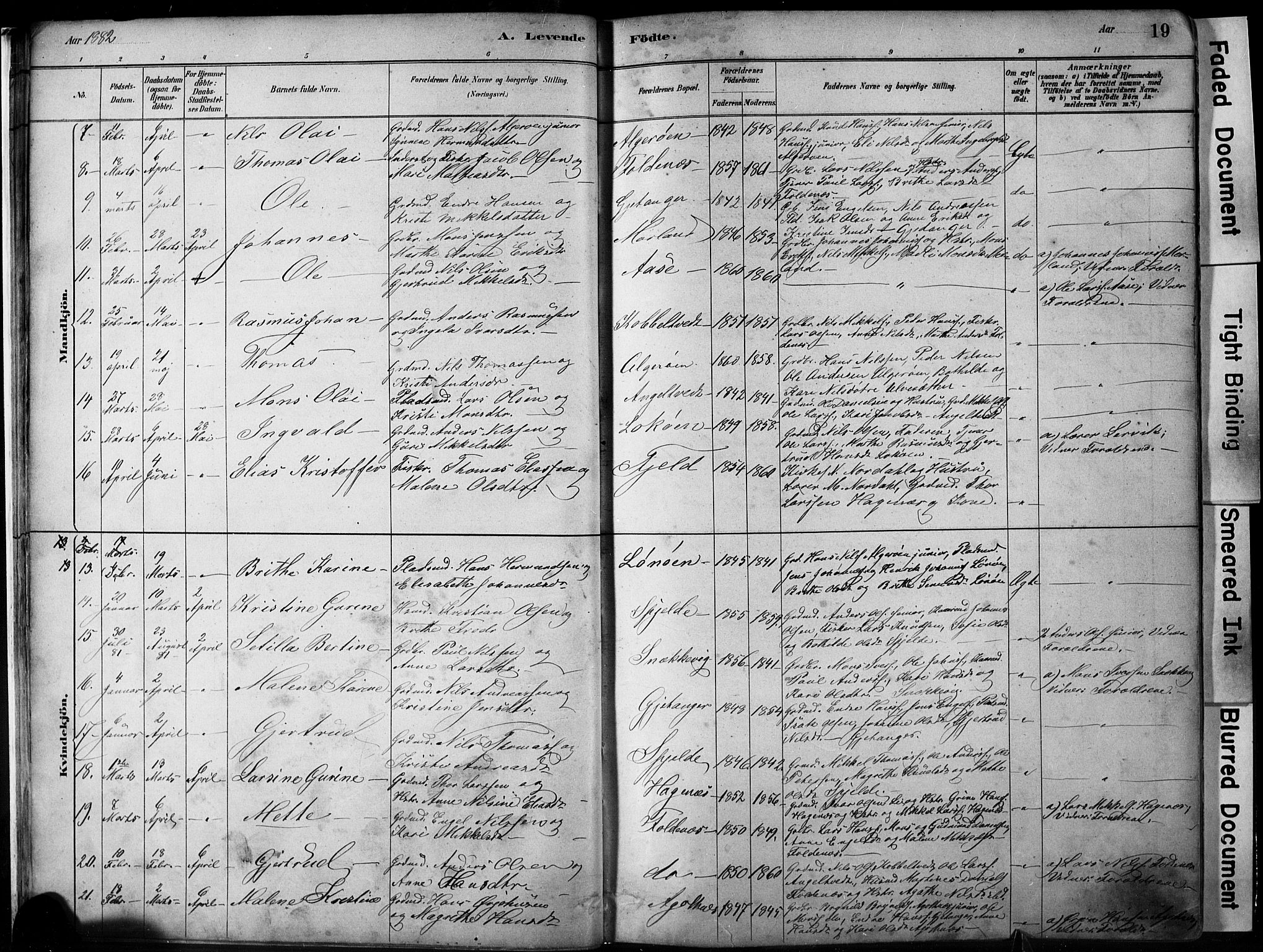 Fjell sokneprestembete, SAB/A-75301/H/Hab: Parish register (copy) no. A 4, 1880-1899, p. 19