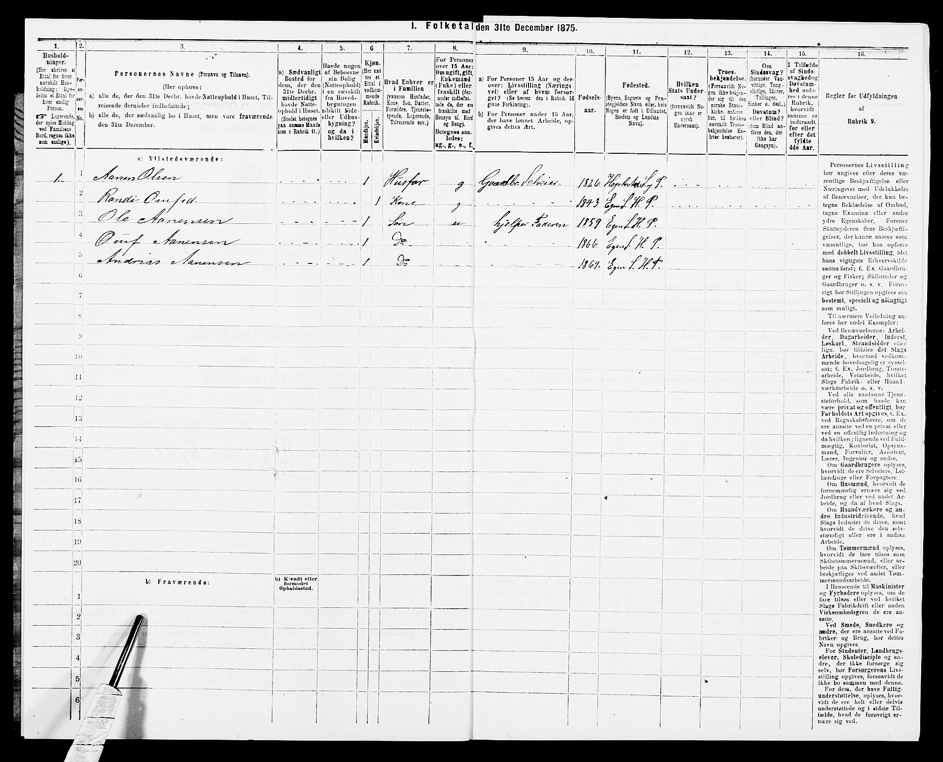 SAK, 1875 census for 1034P Hægebostad, 1875, p. 471