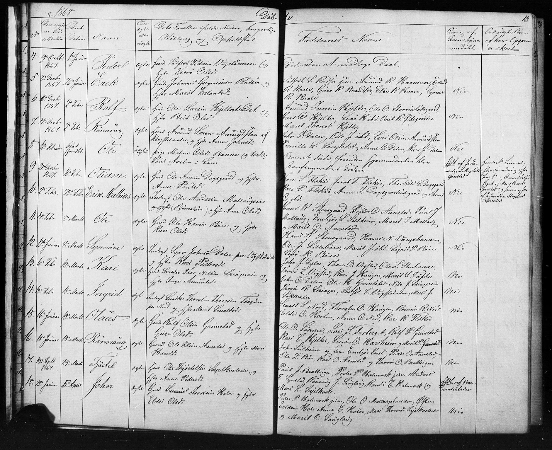 Skjåk prestekontor, SAH/PREST-072/H/Ha/Hab/L0001: Parish register (copy) no. 1, 1865-1893, p. 13