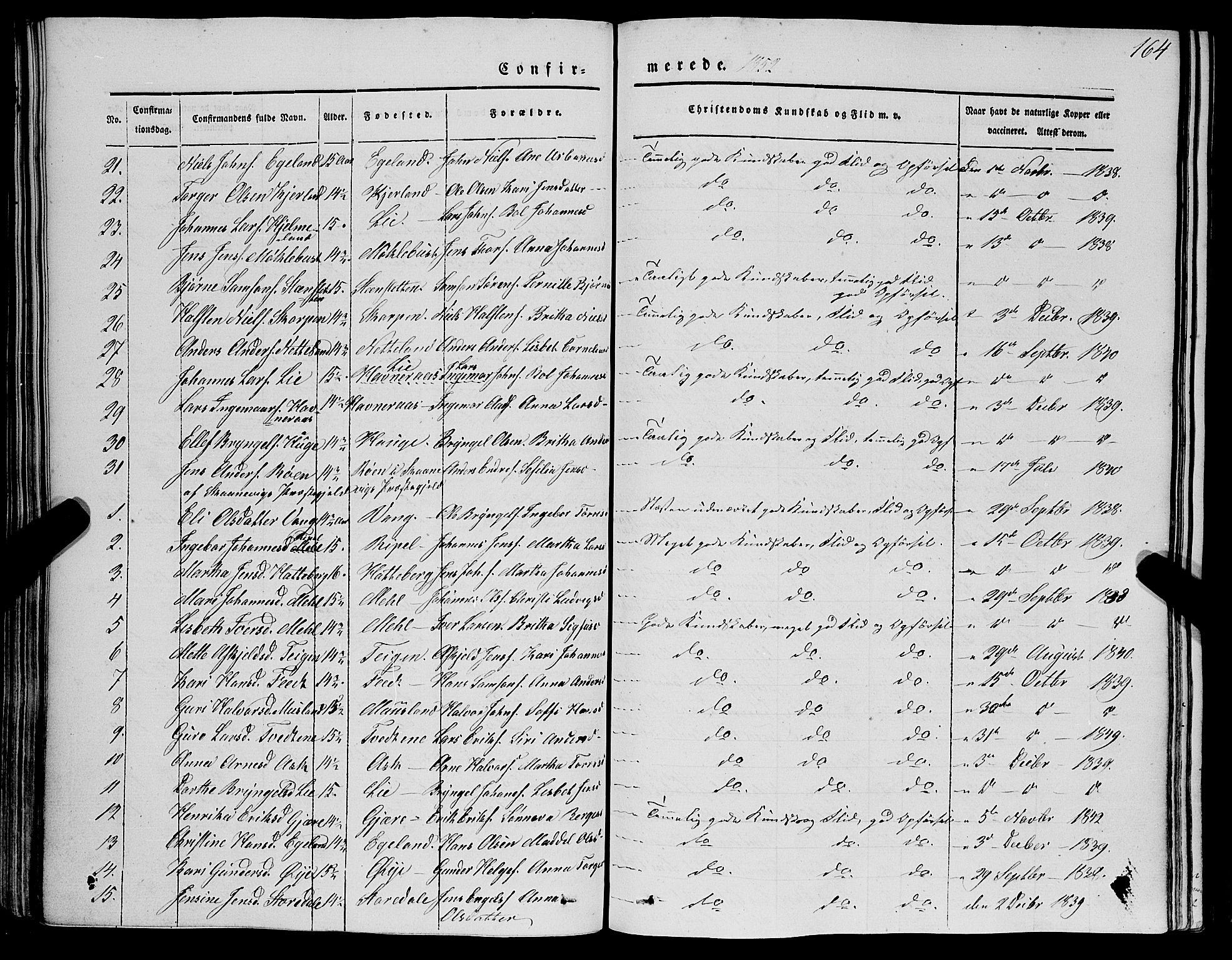 Kvinnherad sokneprestembete, SAB/A-76401/H/Haa: Parish register (official) no. A 7, 1843-1853, p. 164