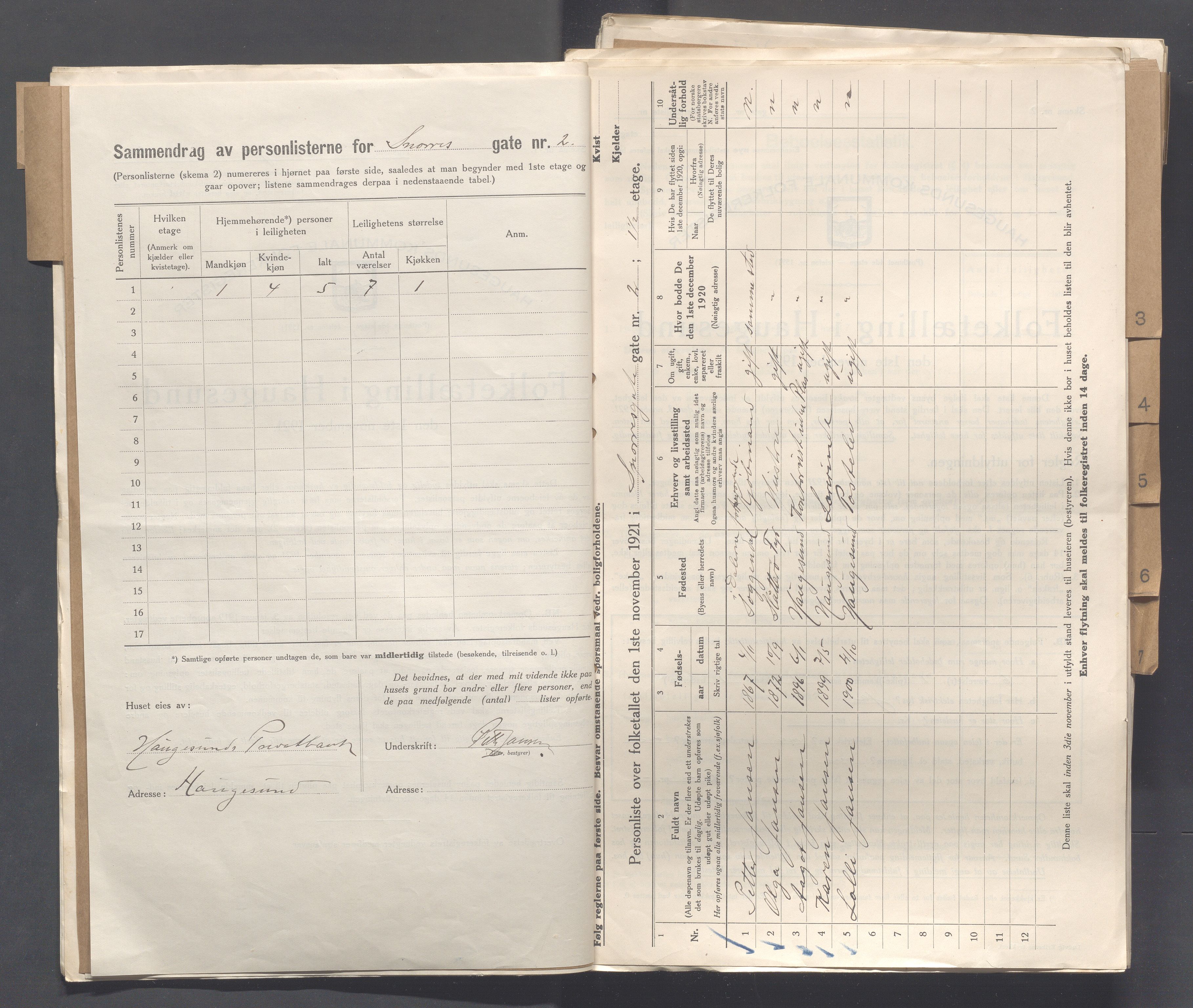 IKAR, Local census 1.11.1921 for Haugesund, 1921, p. 4279