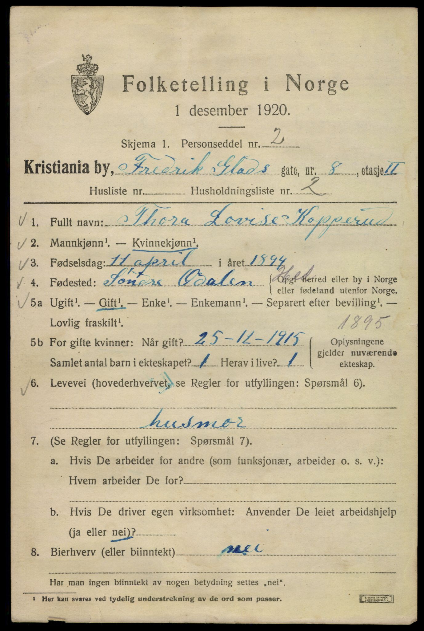 SAO, 1920 census for Kristiania, 1920, p. 237213