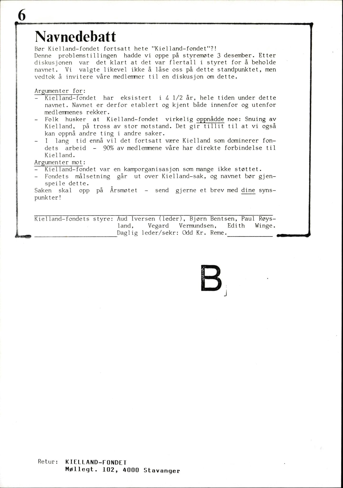 Pa 1660 - Kielland- fondet, AV/SAST-A-102242/X/Xa/L0001: Rapport til overlevende og etterlatte/ Kielland Bulletin, 1980-1998