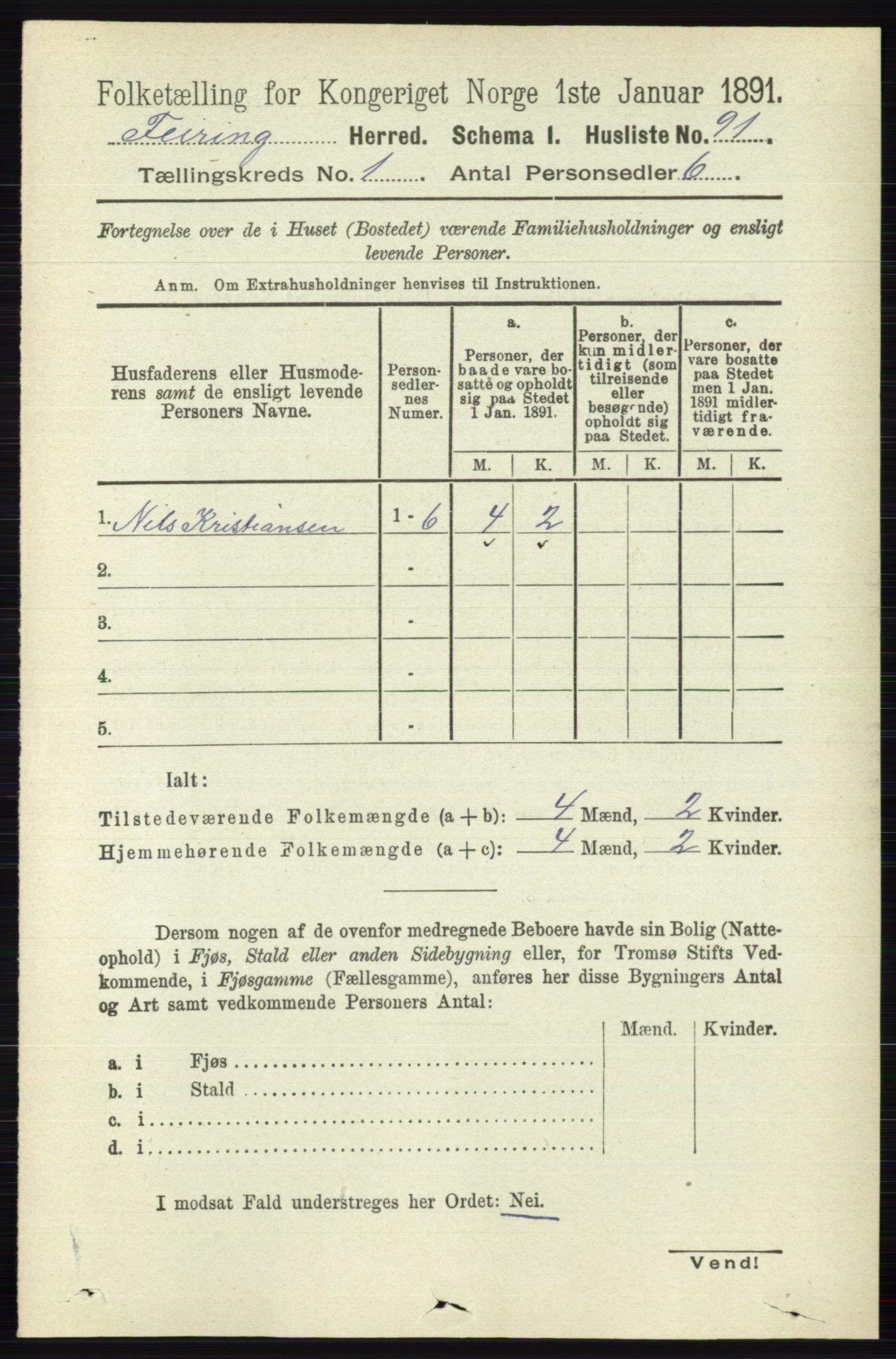 RA, 1891 census for 0240 Feiring, 1891, p. 102