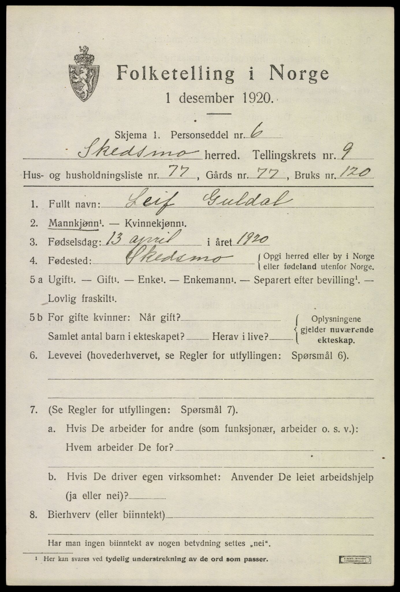 SAO, 1920 census for Skedsmo, 1920, p. 11621
