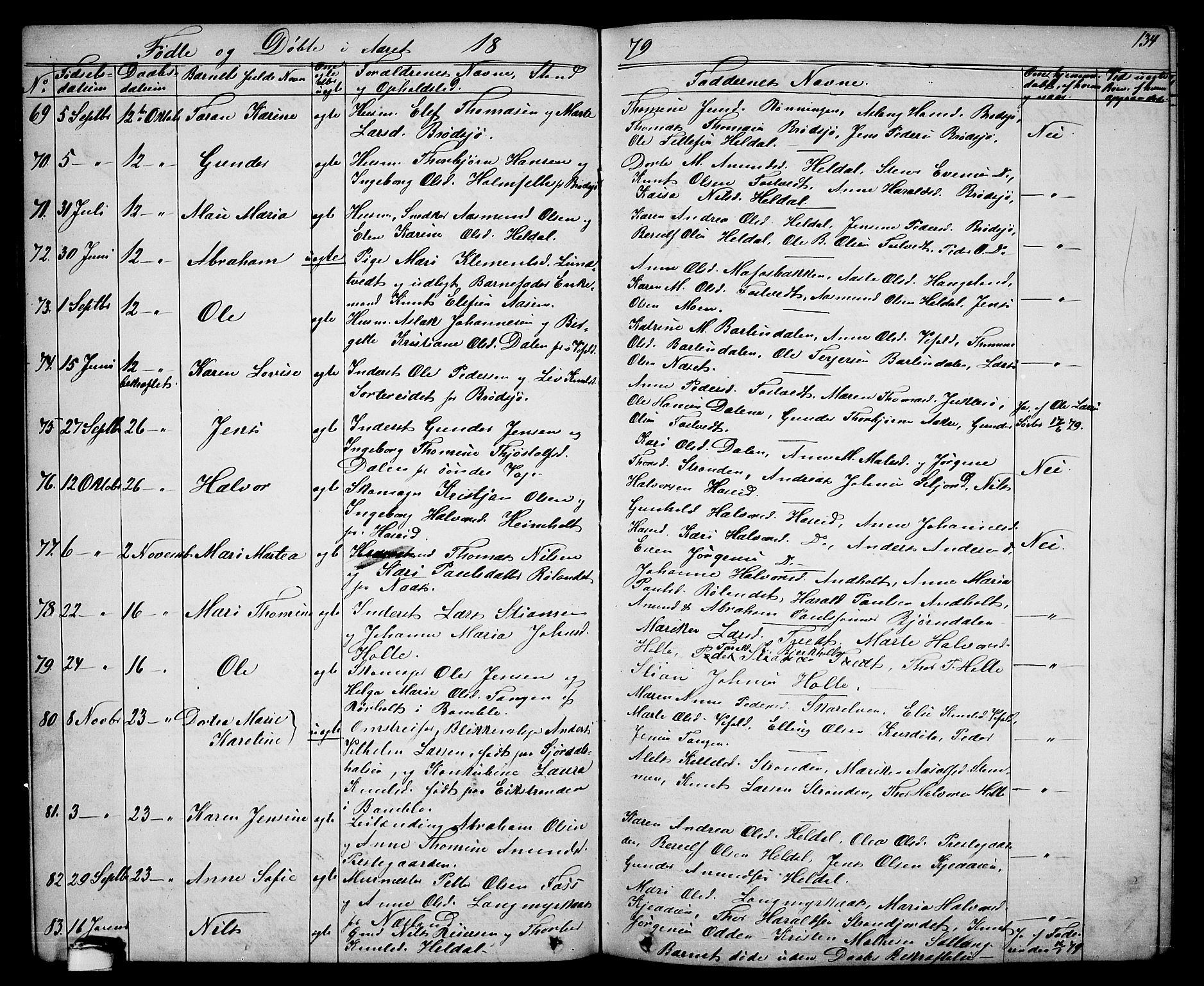 Drangedal kirkebøker, SAKO/A-258/G/Ga/L0002: Parish register (copy) no. I 2, 1856-1887, p. 134