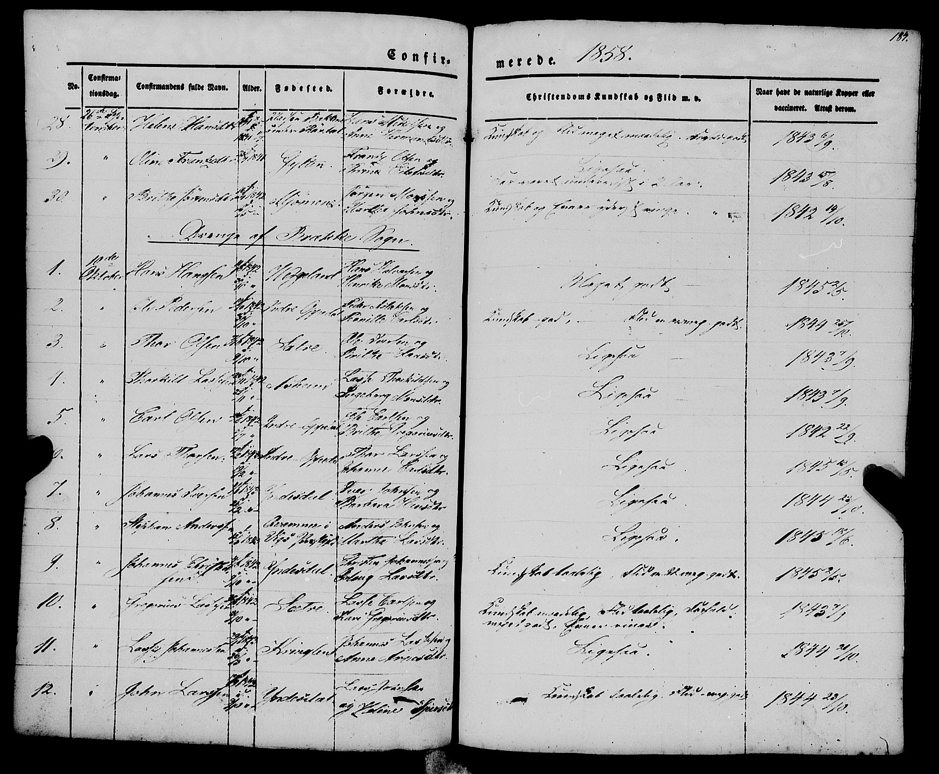 Gulen sokneprestembete, AV/SAB-A-80201/H/Haa/Haaa/L0021: Parish register (official) no. A 21, 1848-1858, p. 184