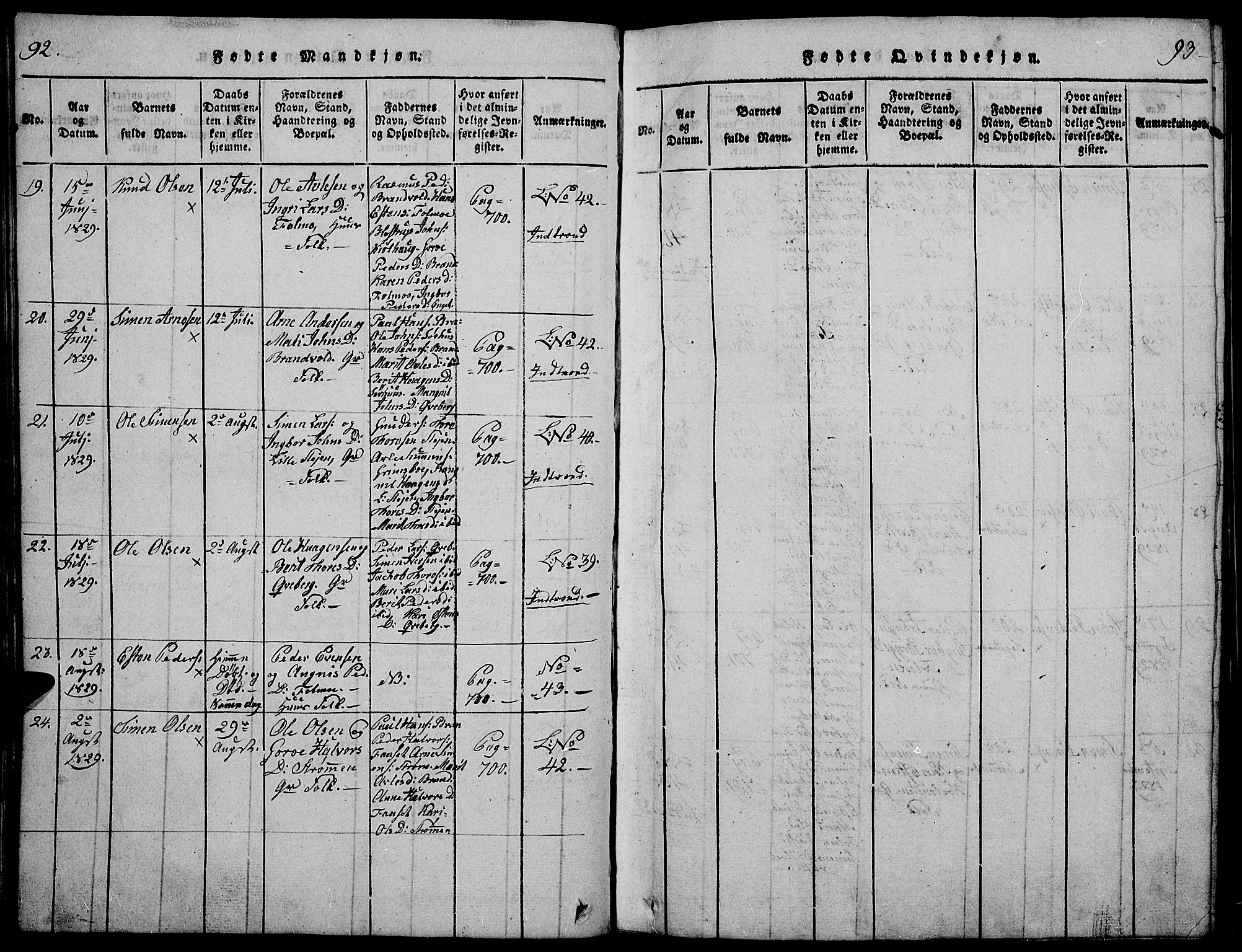 Tynset prestekontor, AV/SAH-PREST-058/H/Ha/Hab/L0002: Parish register (copy) no. 2, 1814-1862, p. 92-93