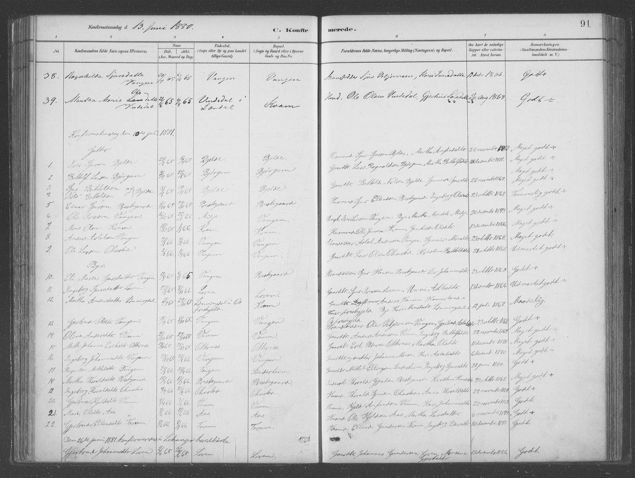 Aurland sokneprestembete, SAB/A-99937/H/Ha/Hab/L0001: Parish register (official) no. B  1, 1880-1909, p. 91