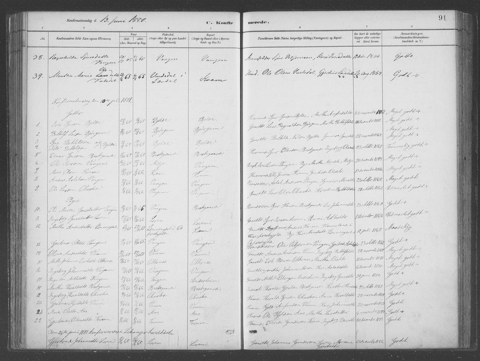 Aurland sokneprestembete, AV/SAB-A-99937/H/Ha/Hab/L0001: Parish register (official) no. B  1, 1880-1909, p. 91