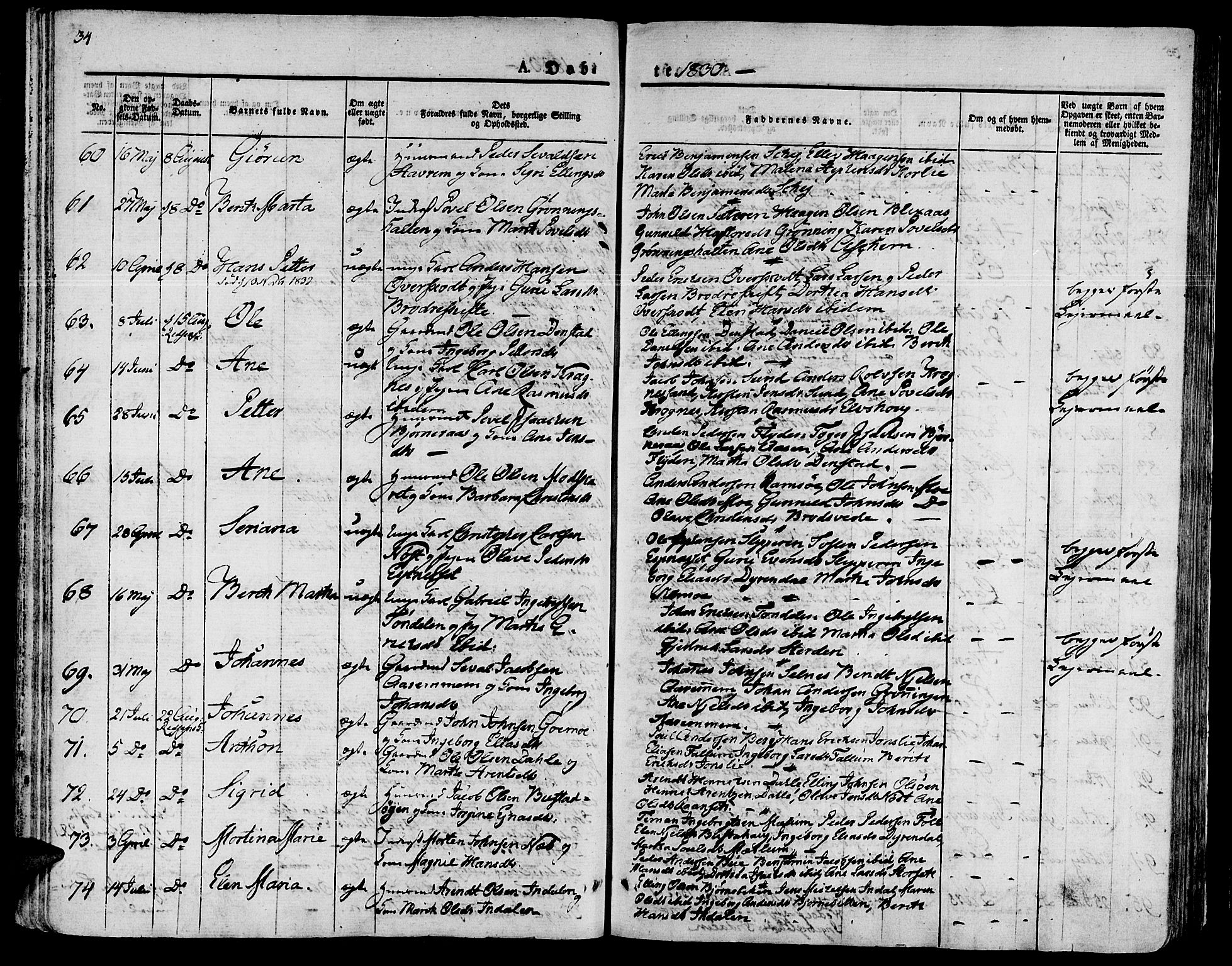 Ministerialprotokoller, klokkerbøker og fødselsregistre - Sør-Trøndelag, SAT/A-1456/646/L0609: Parish register (official) no. 646A07, 1826-1838, p. 34