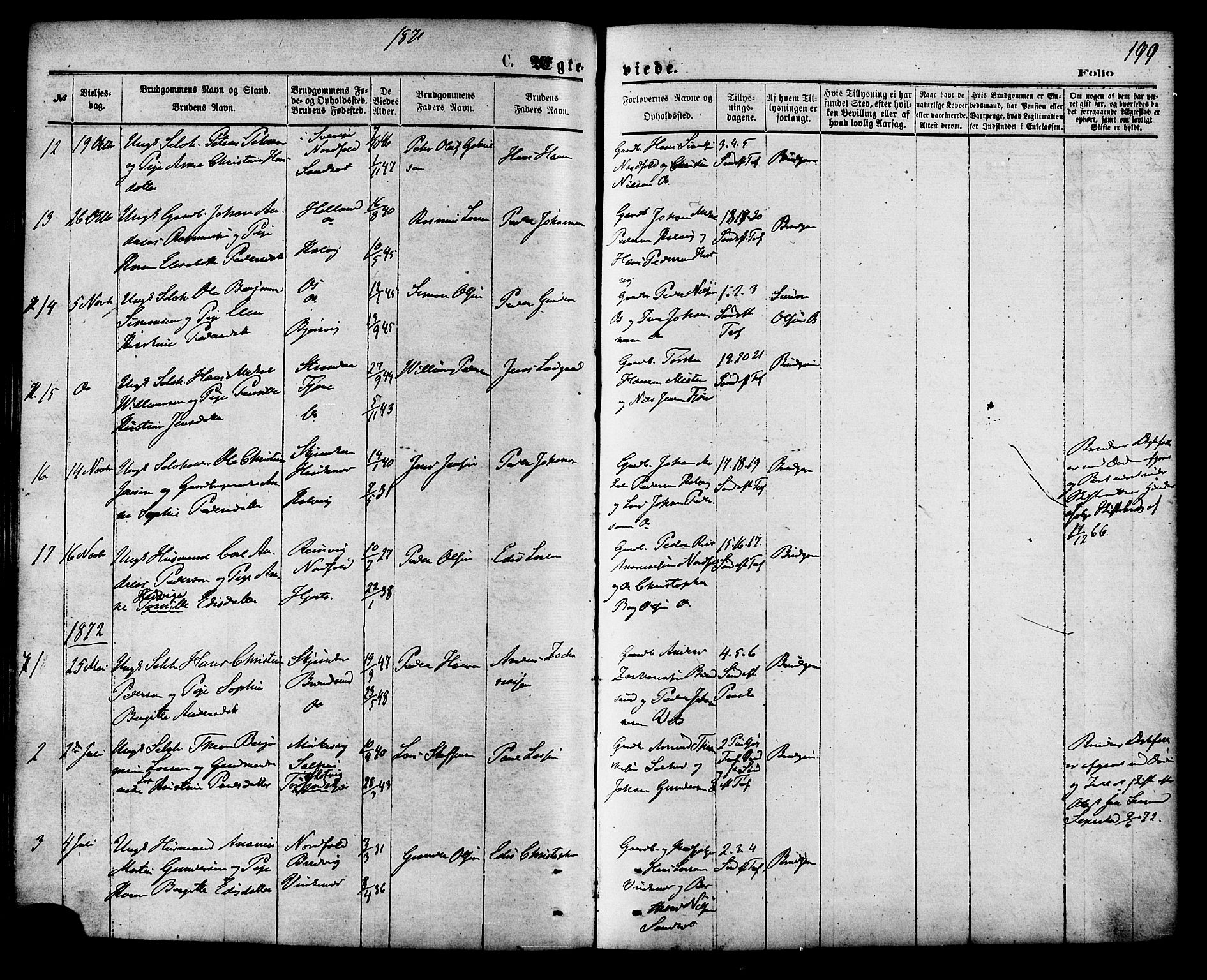 Ministerialprotokoller, klokkerbøker og fødselsregistre - Nordland, AV/SAT-A-1459/853/L0771: Parish register (official) no. 853A10, 1870-1881, p. 199