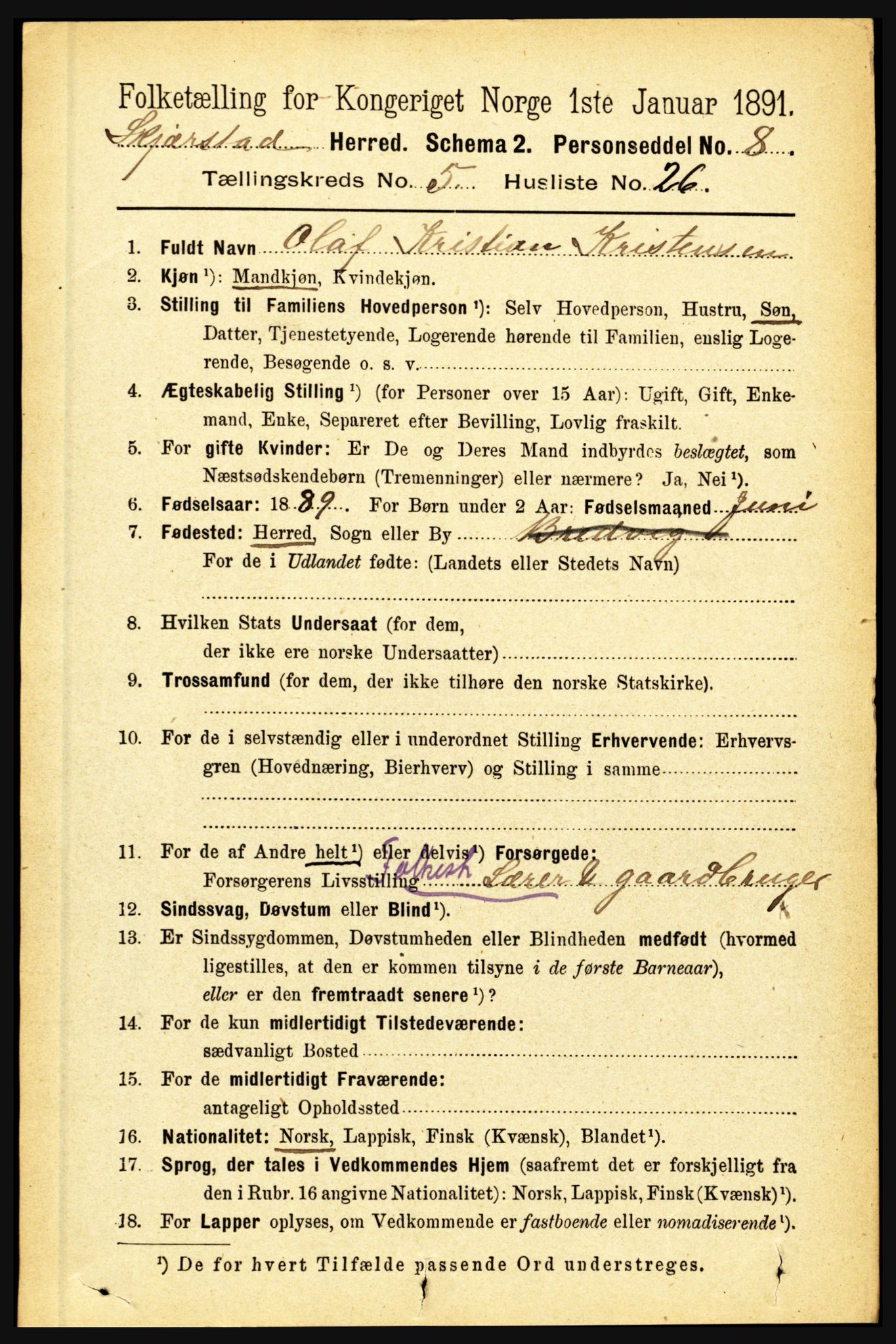 RA, 1891 census for 1842 Skjerstad, 1891, p. 1615