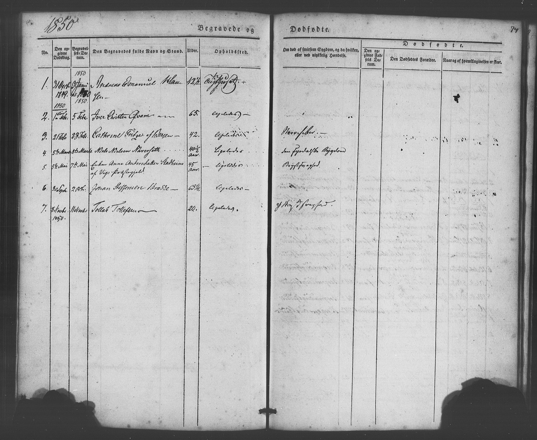 Bergens straffeanstalt, SAB/A-100323: Parish register (official) no. A 1, 1841-1884, p. 74