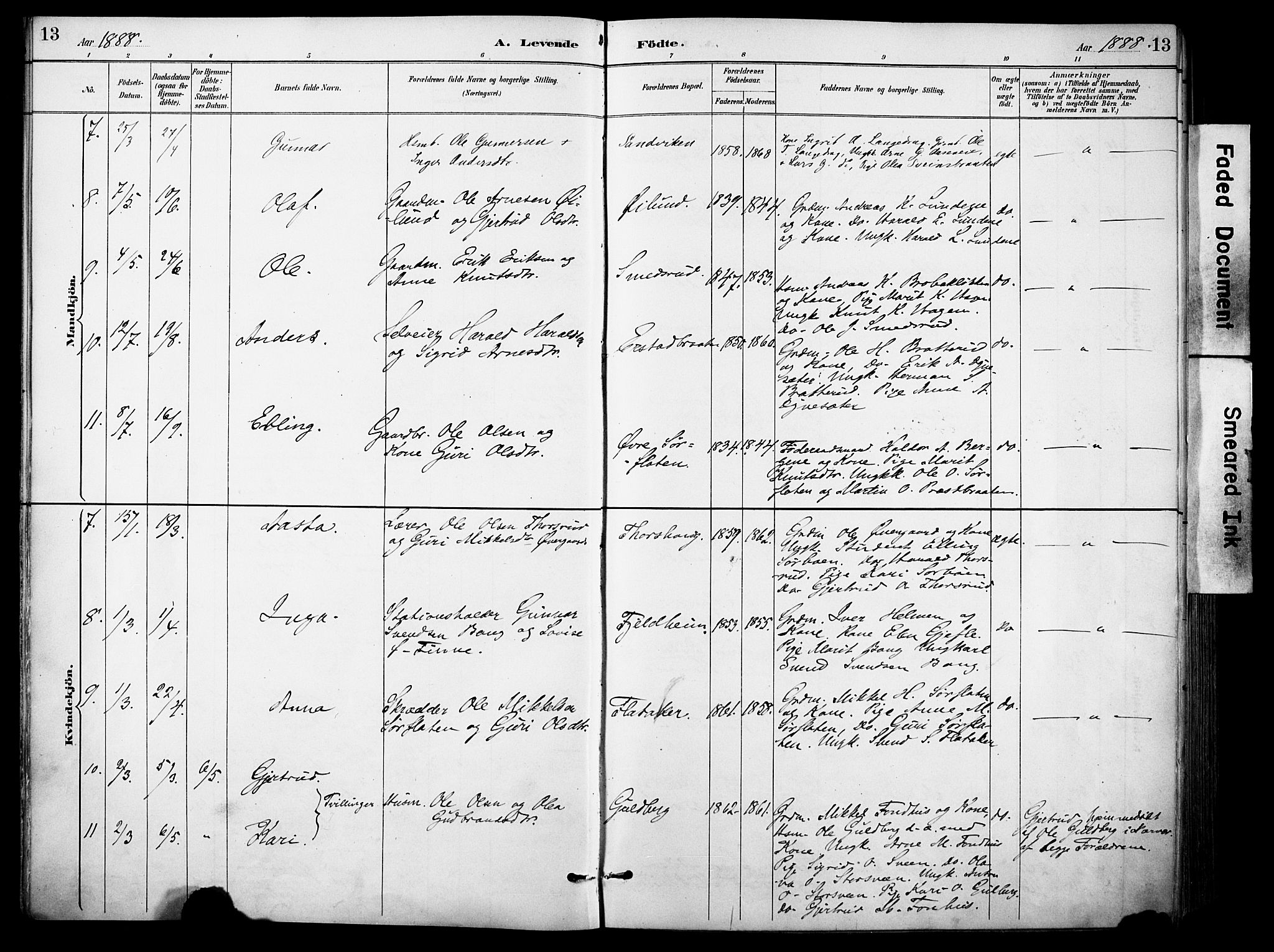 Sør-Aurdal prestekontor, AV/SAH-PREST-128/H/Ha/Haa/L0009: Parish register (official) no. 9, 1886-1906, p. 13