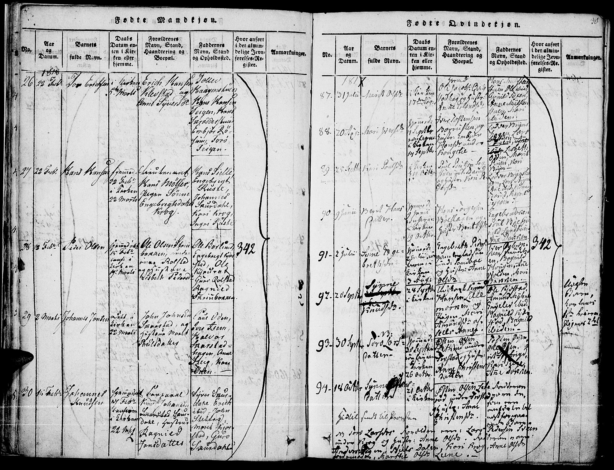 Fron prestekontor, SAH/PREST-078/H/Ha/Haa/L0002: Parish register (official) no. 2, 1816-1827, p. 30