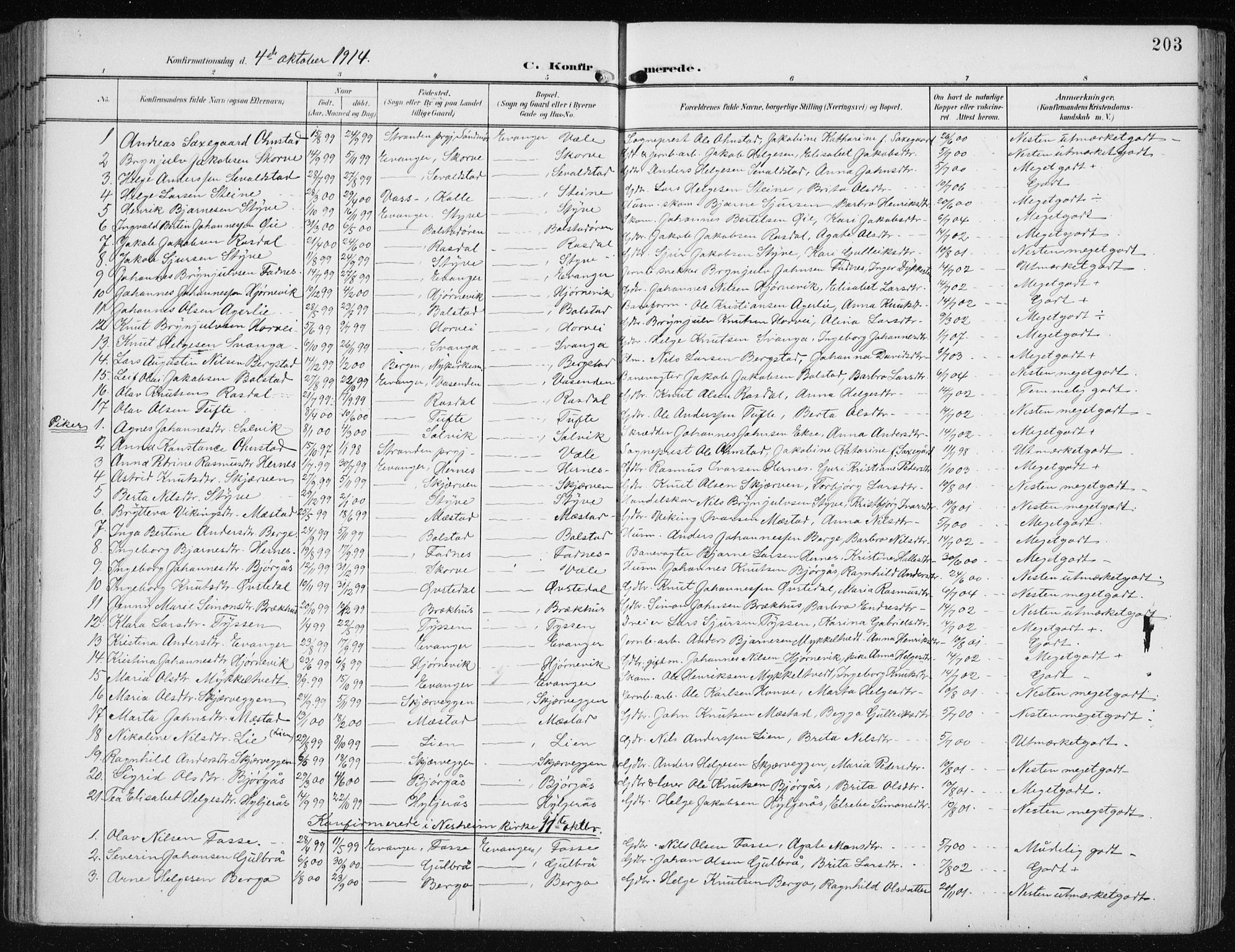 Evanger sokneprestembete, SAB/A-99924: Parish register (official) no. A  3, 1900-1930, p. 203