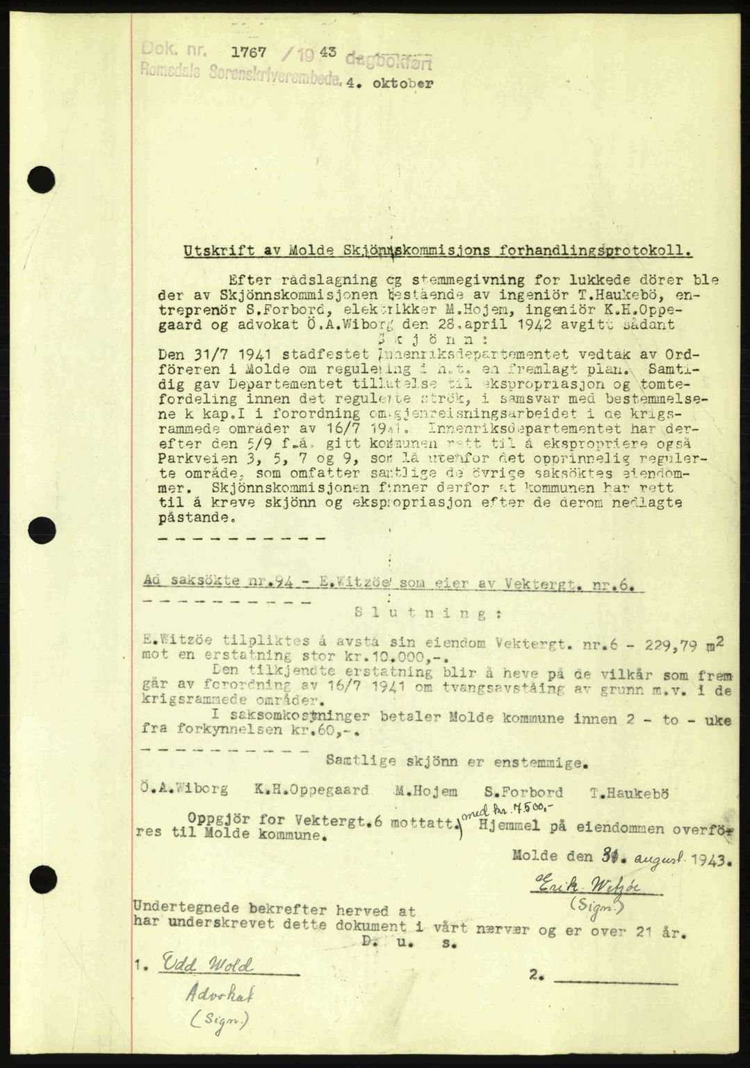 Romsdal sorenskriveri, AV/SAT-A-4149/1/2/2C: Mortgage book no. A15, 1943-1944, Diary no: : 1767/1943