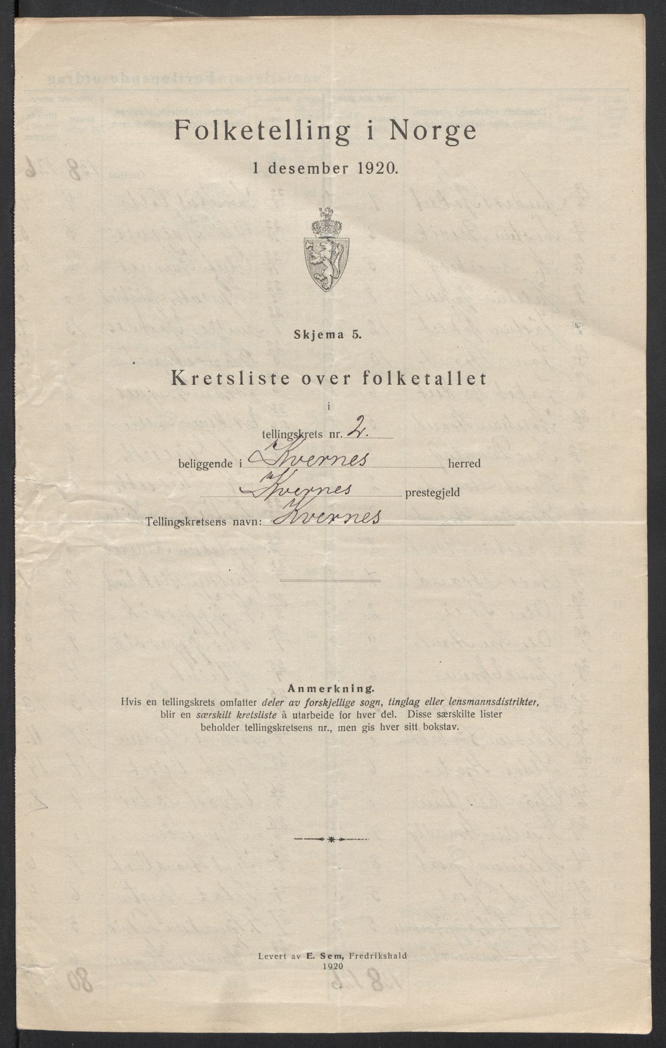 SAT, 1920 census for Kvernes, 1920, p. 9
