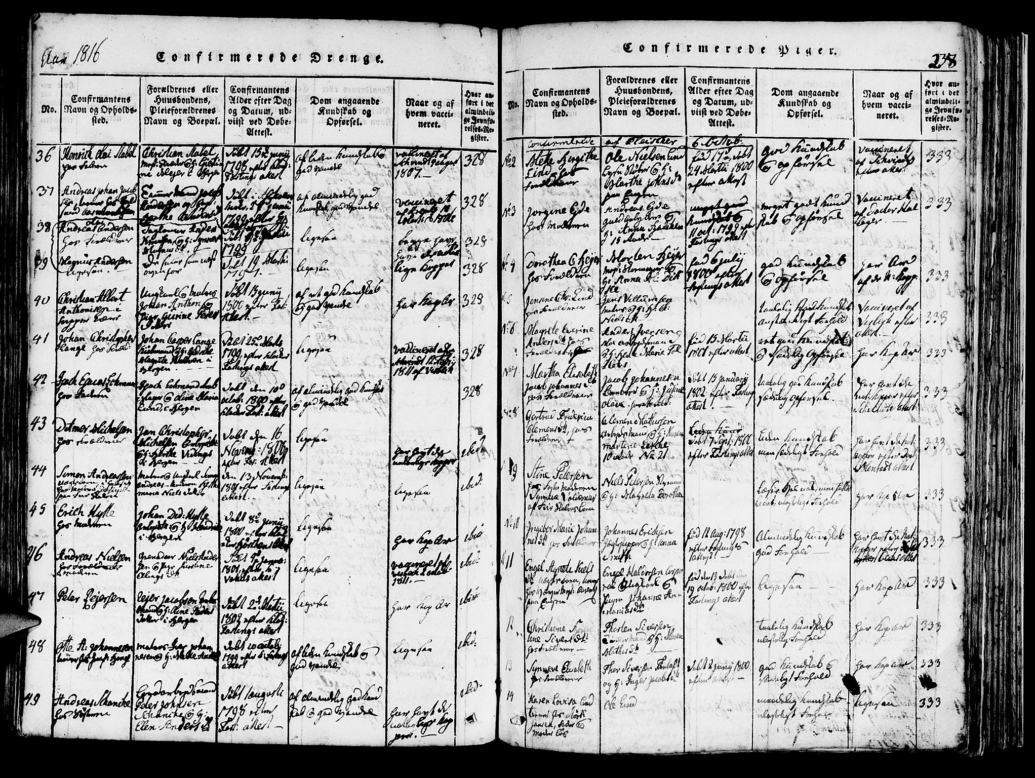 Domkirken sokneprestembete, AV/SAB-A-74801/H/Haa/L0010: Parish register (official) no. A 10, 1816-1821, p. 238