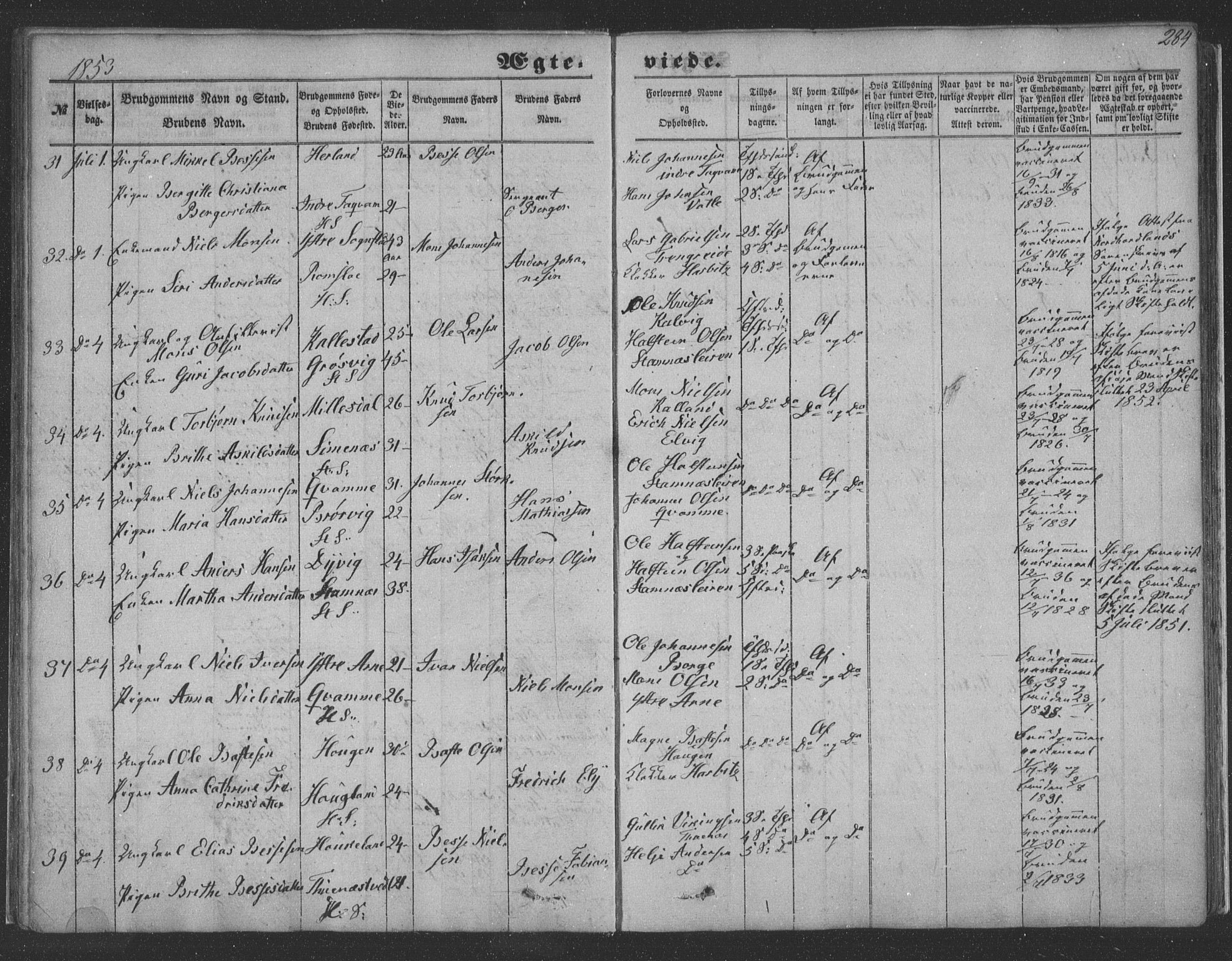 Haus sokneprestembete, SAB/A-75601/H/Haa: Parish register (official) no. A 16 II, 1848-1857, p. 284
