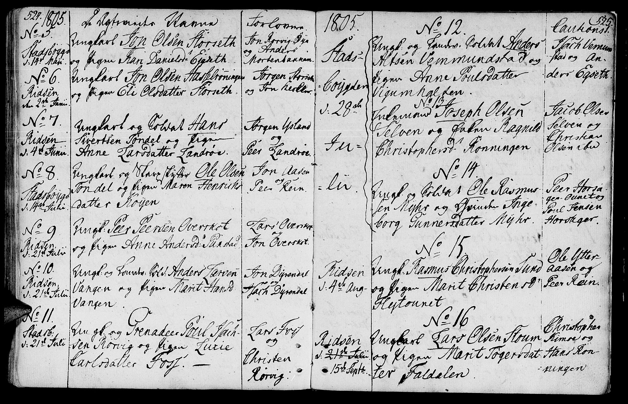 Ministerialprotokoller, klokkerbøker og fødselsregistre - Sør-Trøndelag, SAT/A-1456/646/L0606: Parish register (official) no. 646A04, 1791-1805, p. 524-525