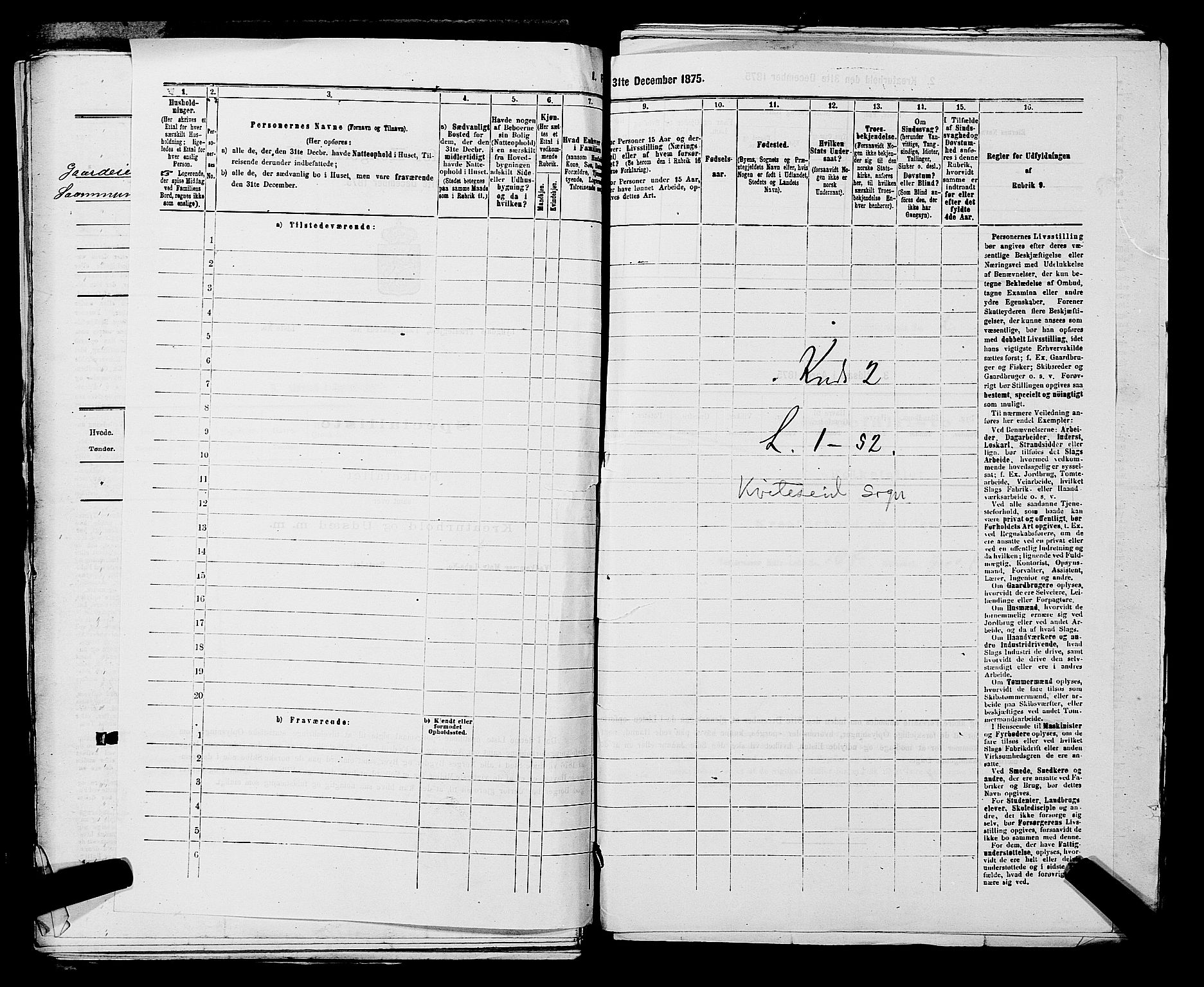 SAKO, 1875 census for 0829P Kviteseid, 1875, p. 169