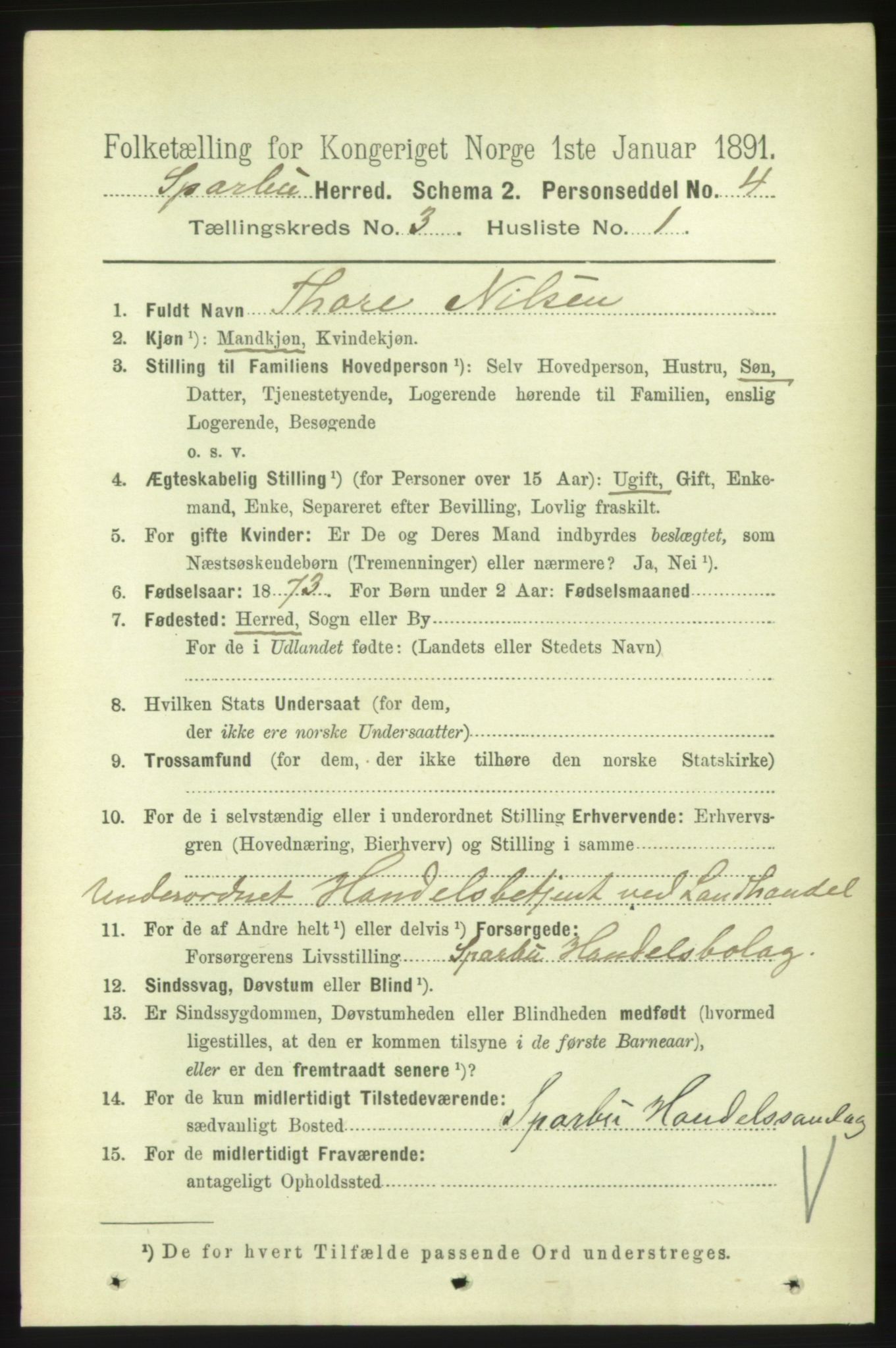 RA, 1891 census for 1731 Sparbu, 1891, p. 883