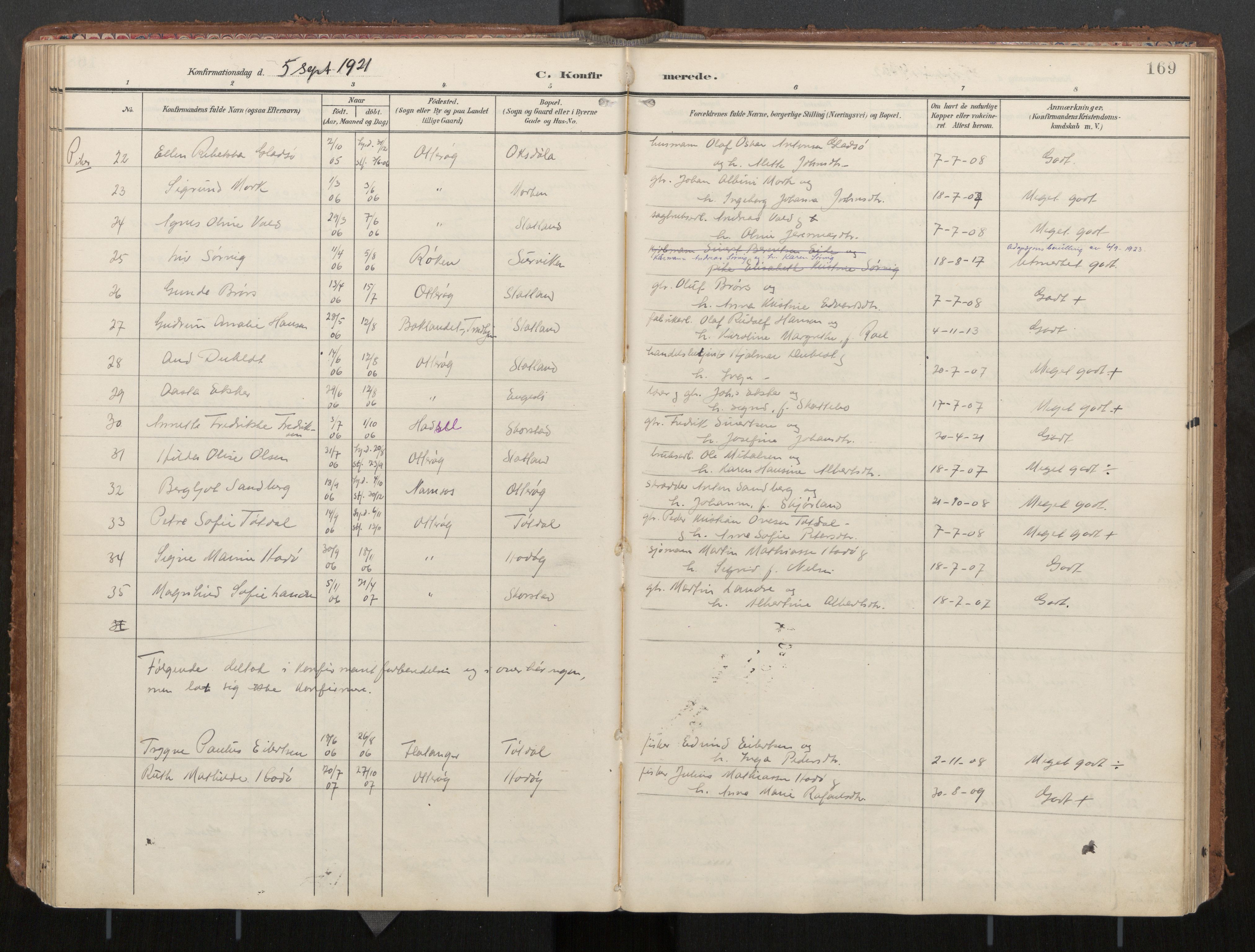 Ministerialprotokoller, klokkerbøker og fødselsregistre - Nord-Trøndelag, AV/SAT-A-1458/774/L0629: Parish register (official), 1904-1926, p. 169