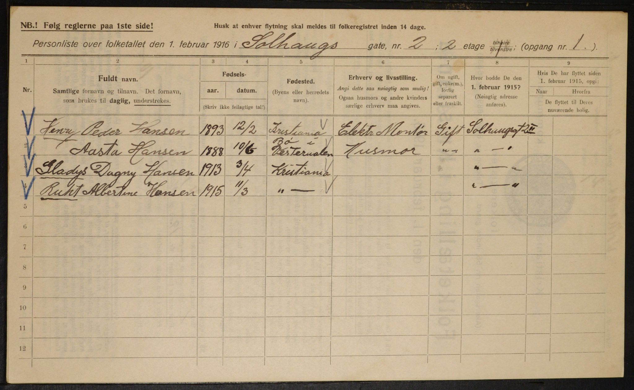 OBA, Municipal Census 1916 for Kristiania, 1916, p. 101890