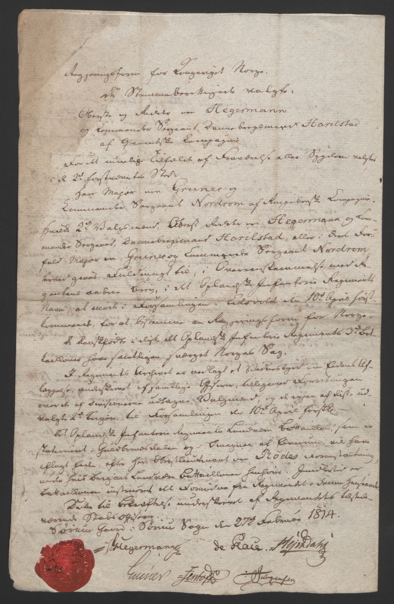 Statsrådssekretariatet, RA/S-1001/D/Db/L0007: Fullmakter for Eidsvollsrepresentantene i 1814. , 1814, p. 83