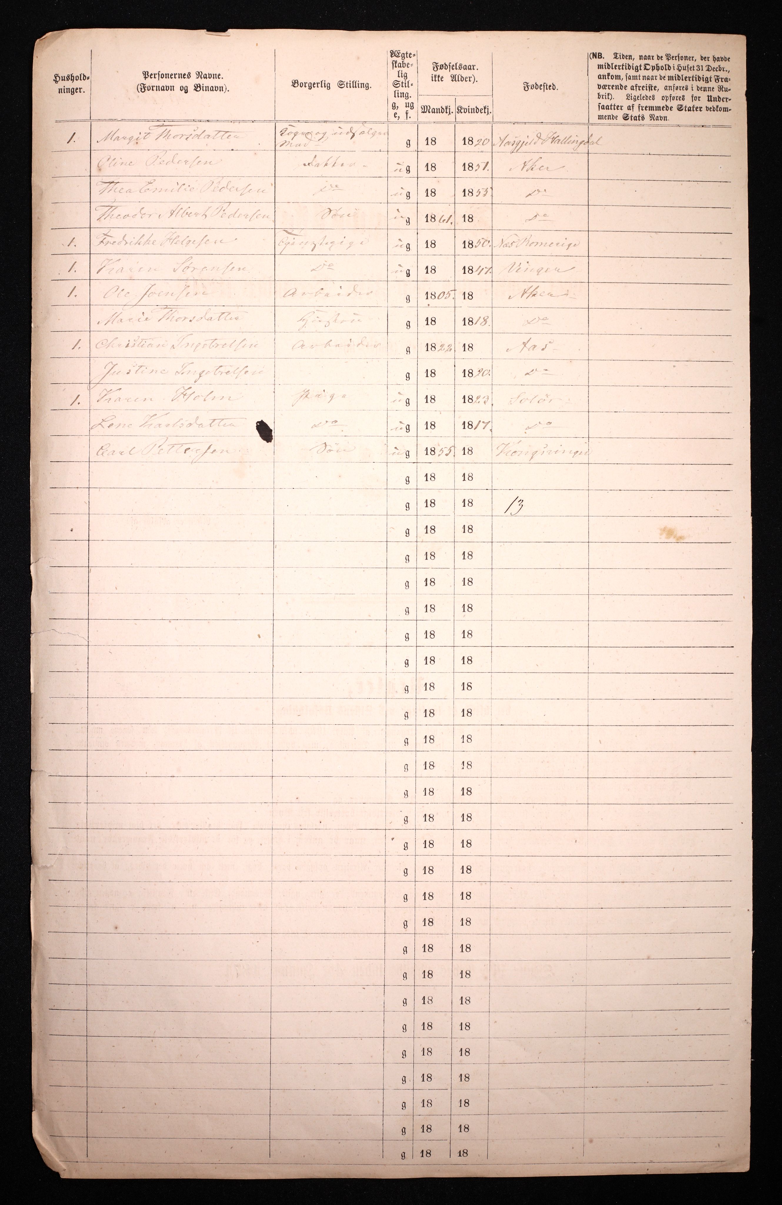 RA, 1870 census for 0301 Kristiania, 1870, p. 1137