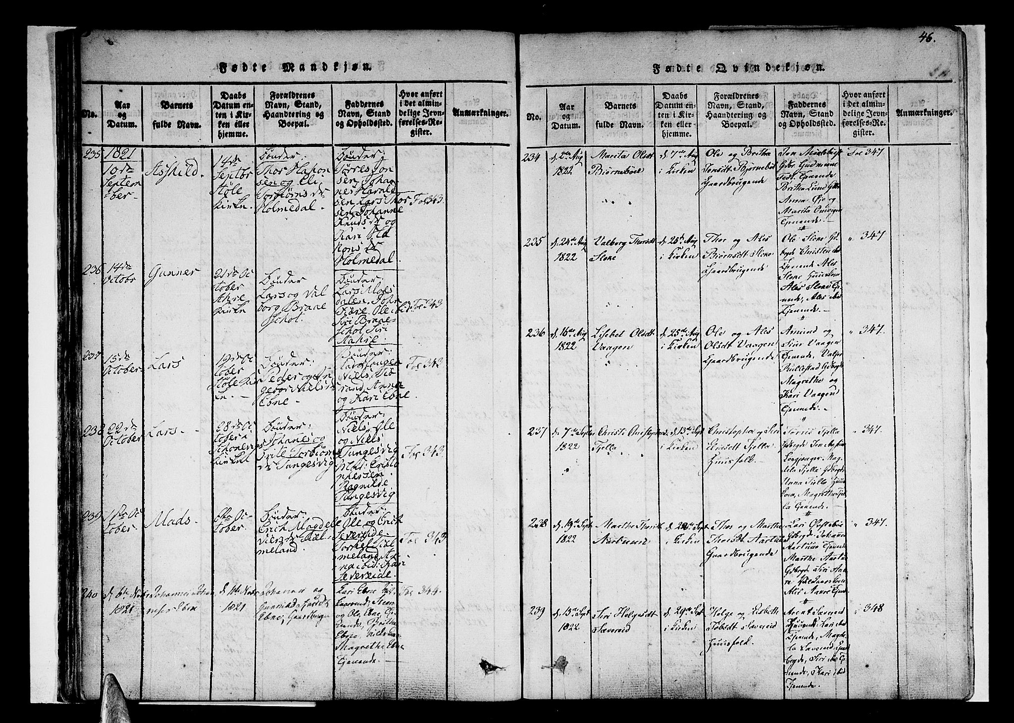 Skånevik sokneprestembete, AV/SAB-A-77801/H/Haa: Parish register (official) no. A 3, 1815-1828, p. 46