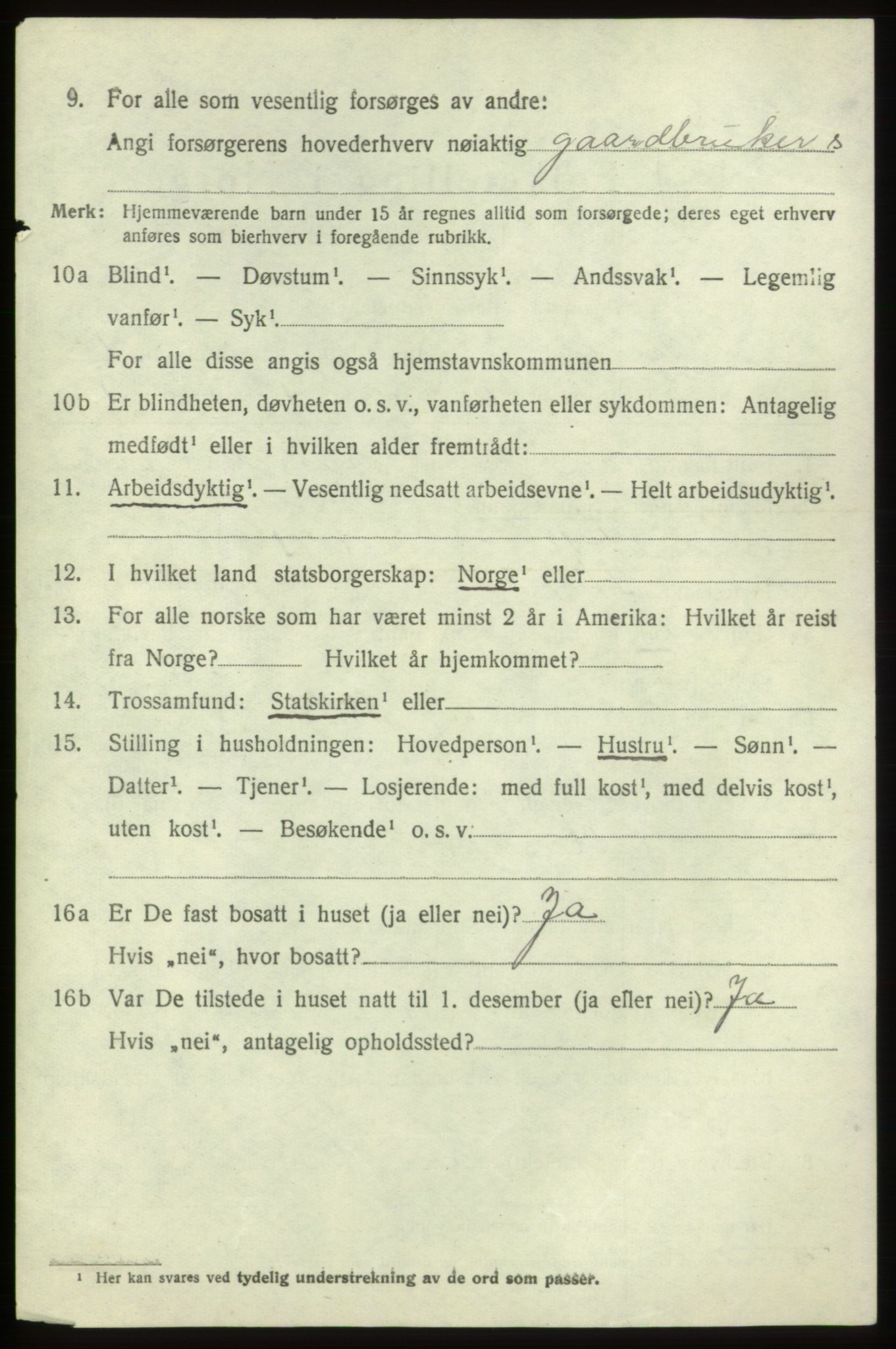 SAB, 1920 census for Tysnes, 1920, p. 1649