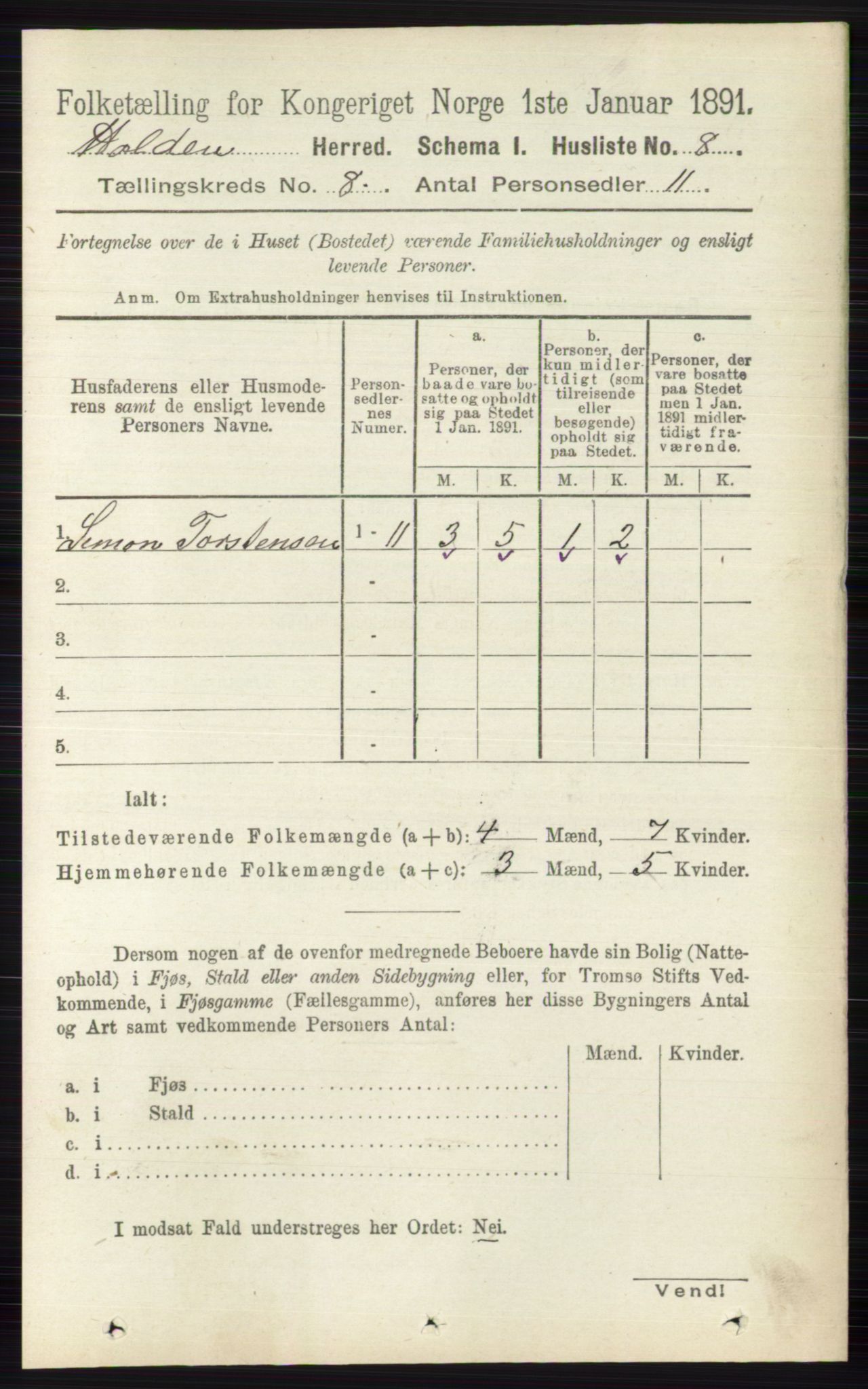 RA, 1891 census for 0819 Holla, 1891, p. 3616