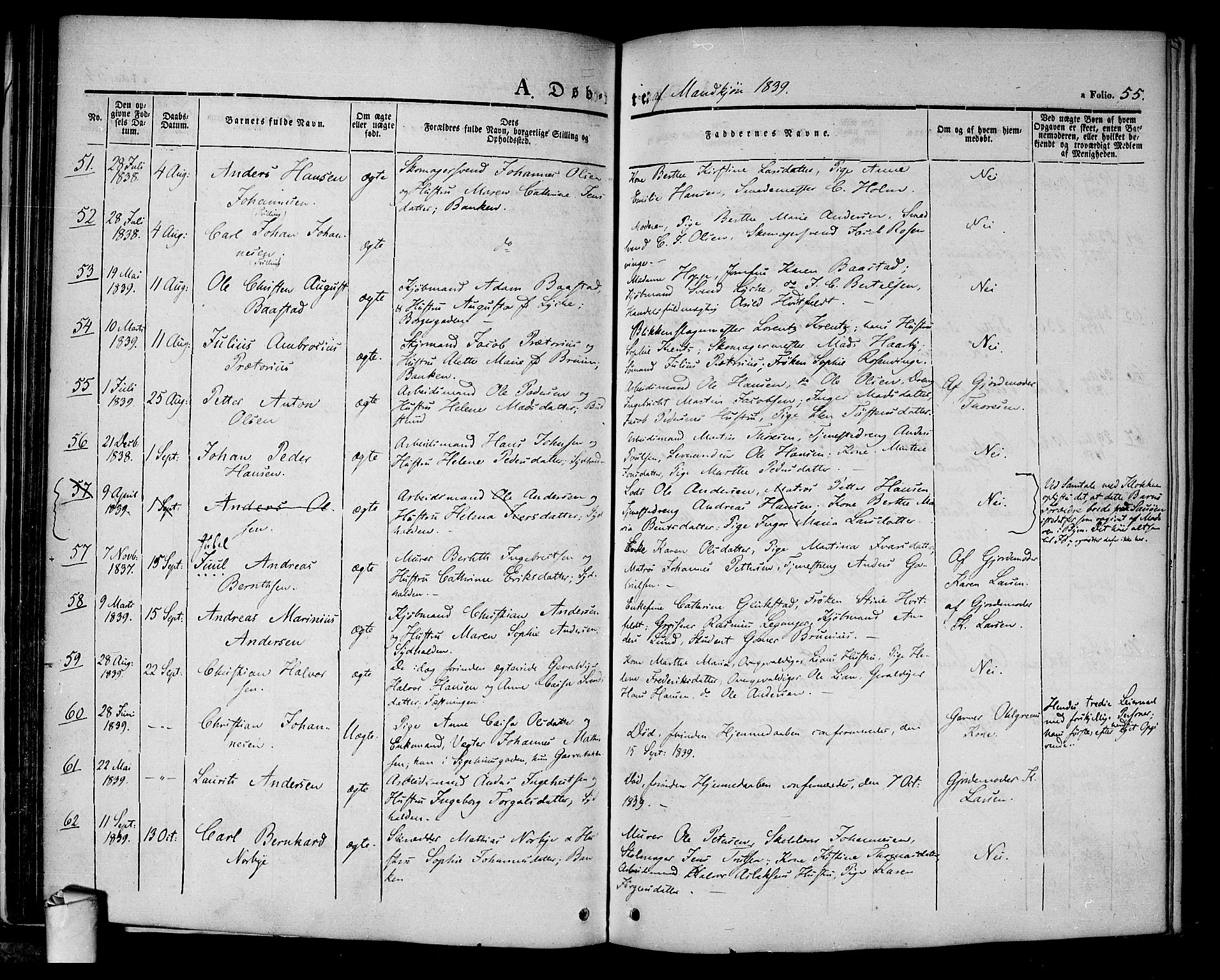 Halden prestekontor Kirkebøker, AV/SAO-A-10909/F/Fa/L0005: Parish register (official) no. I 5, 1834-1845, p. 55