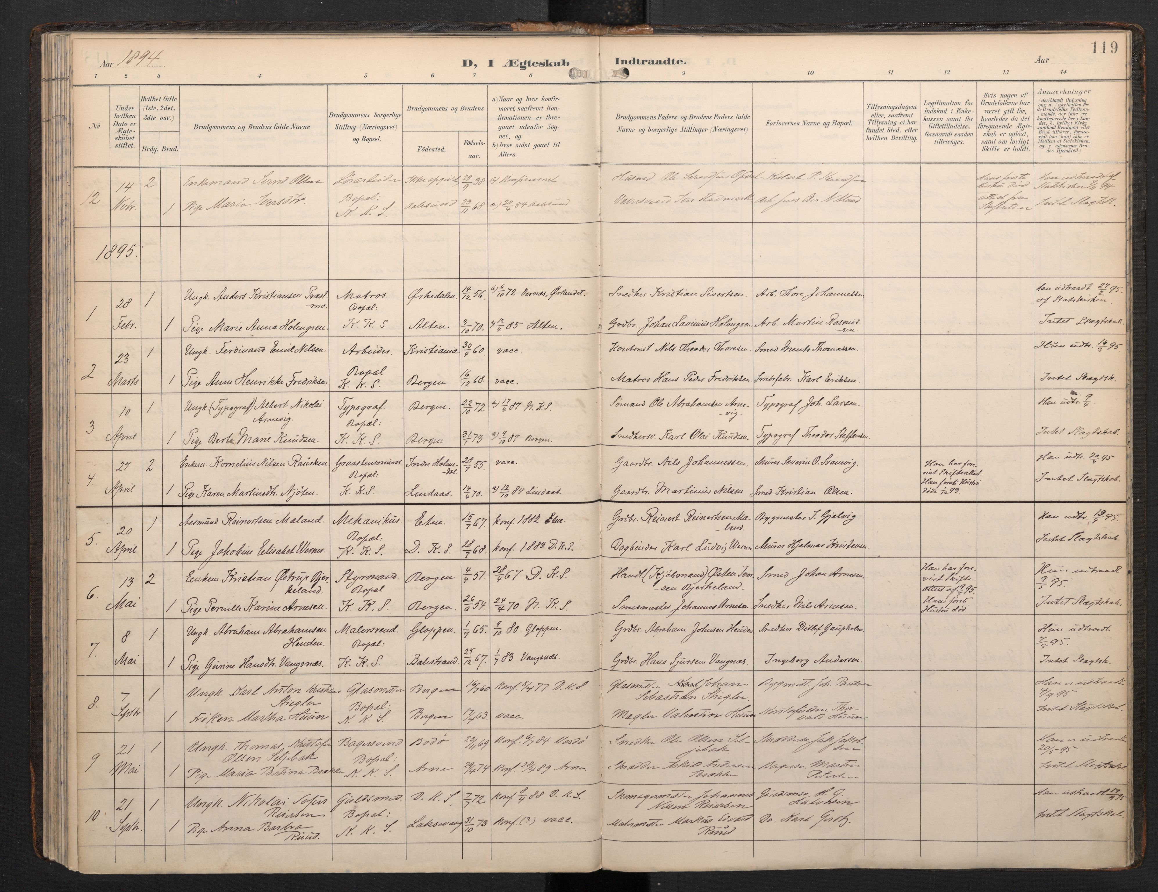 Korskirken sokneprestembete, SAB/A-76101/H/Haa/L0053: Parish register (official) no. G 3, 1892-1988, p. 118b-119a