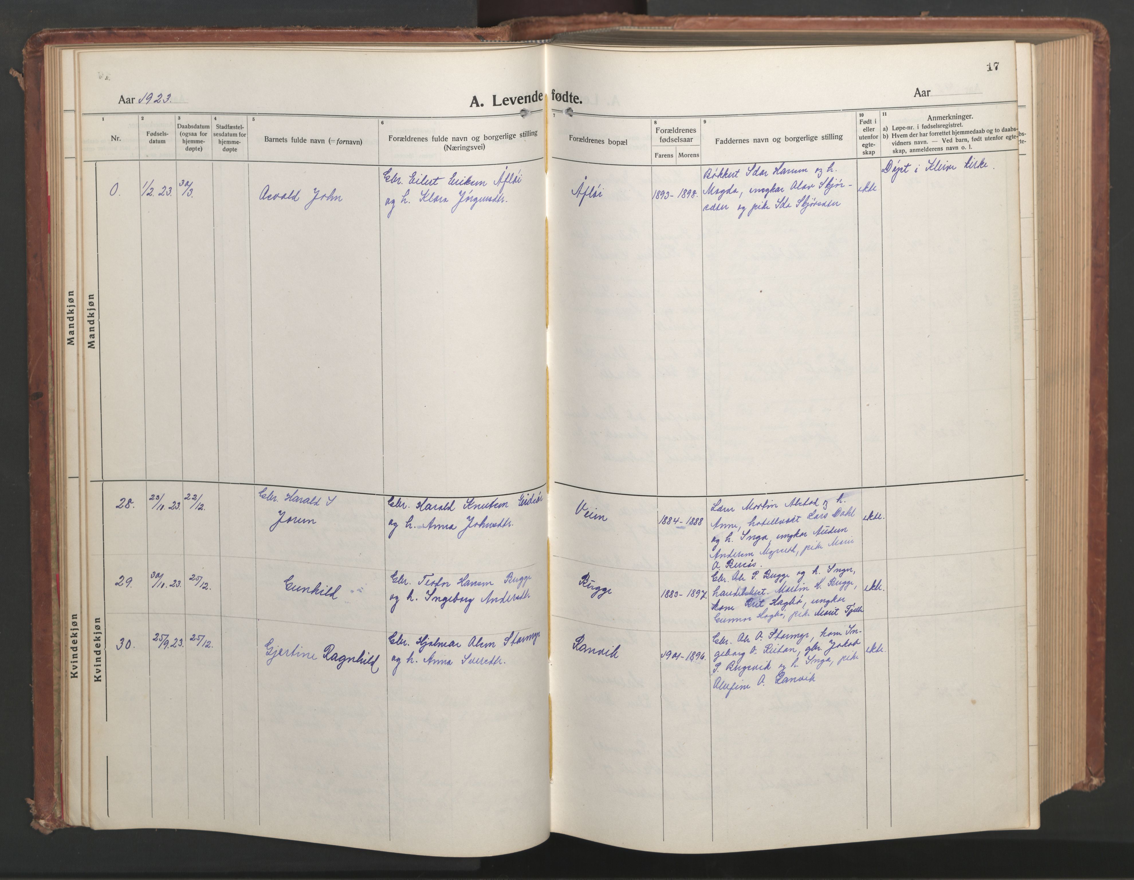 Ministerialprotokoller, klokkerbøker og fødselsregistre - Møre og Romsdal, SAT/A-1454/551/L0633: Parish register (copy) no. 551C05, 1921-1961, p. 17