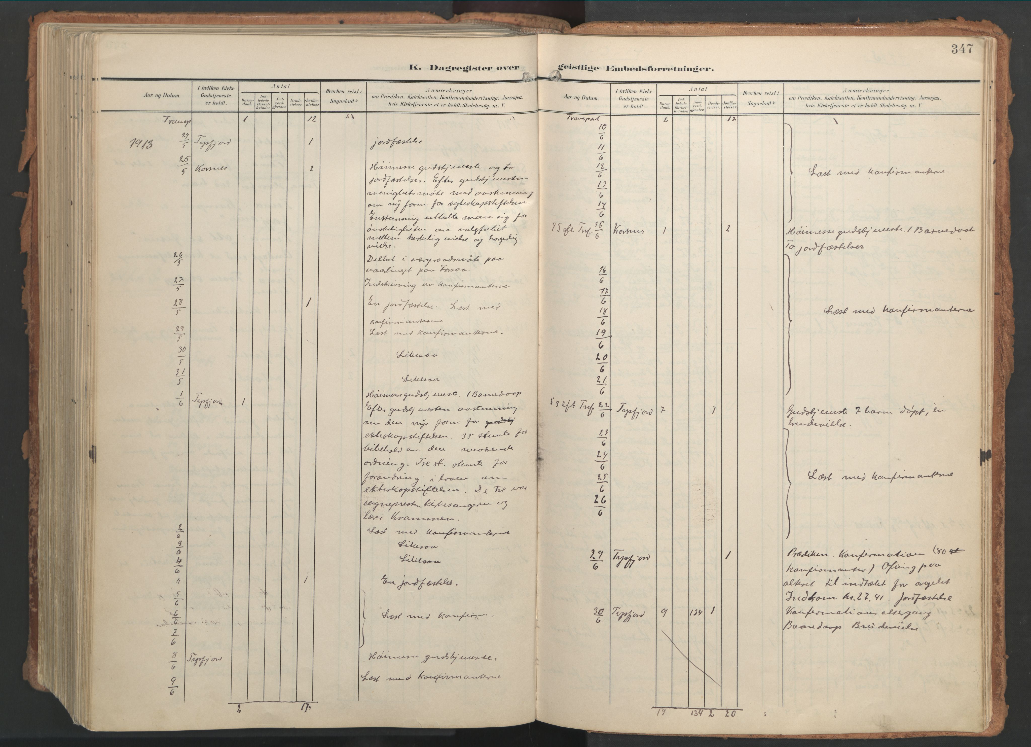Ministerialprotokoller, klokkerbøker og fødselsregistre - Nordland, AV/SAT-A-1459/861/L0871: Parish register (official) no. 861A06, 1903-1916, p. 347