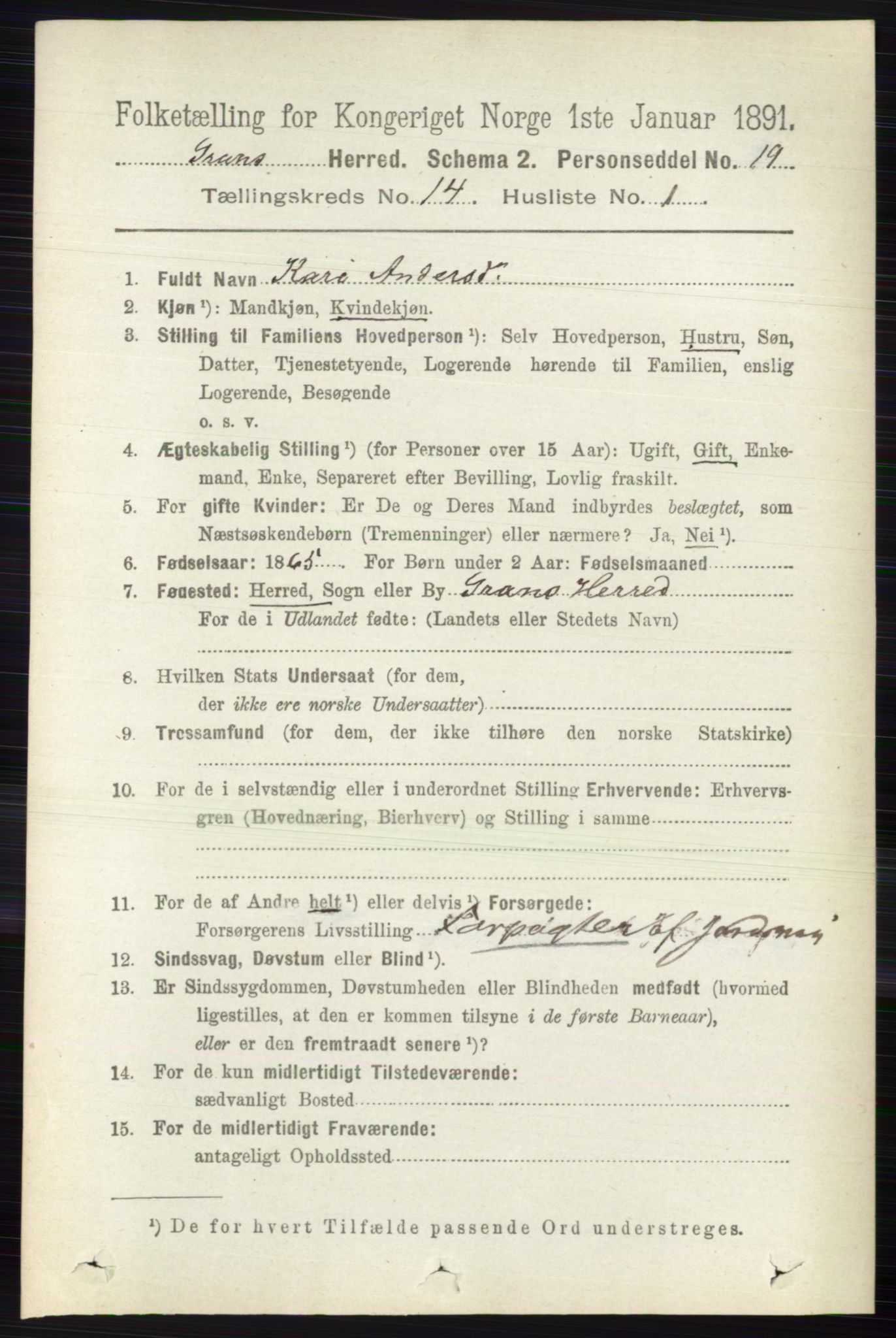 RA, 1891 census for 0534 Gran, 1891, p. 6992