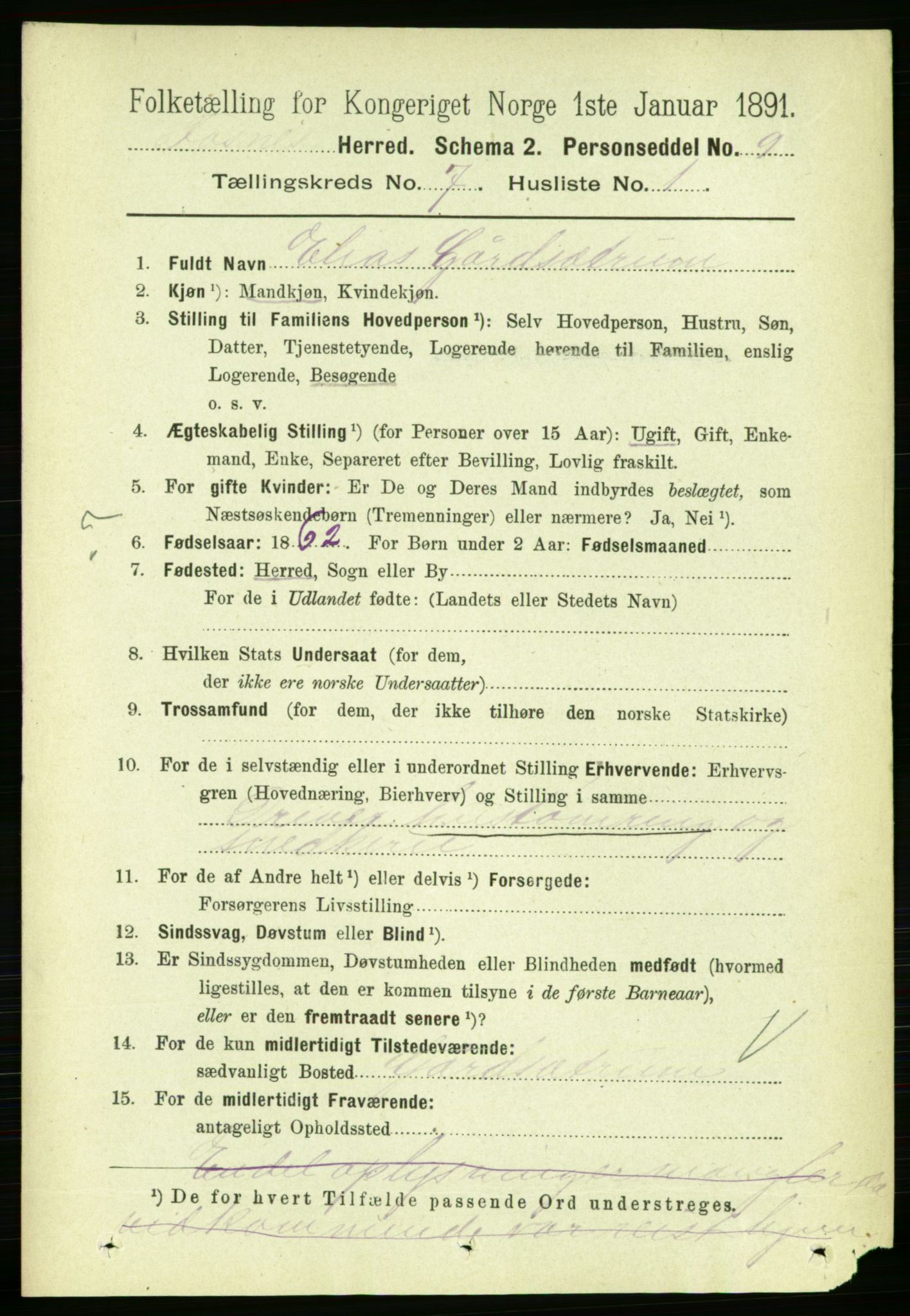 RA, 1891 census for 1748 Fosnes, 1891, p. 3113