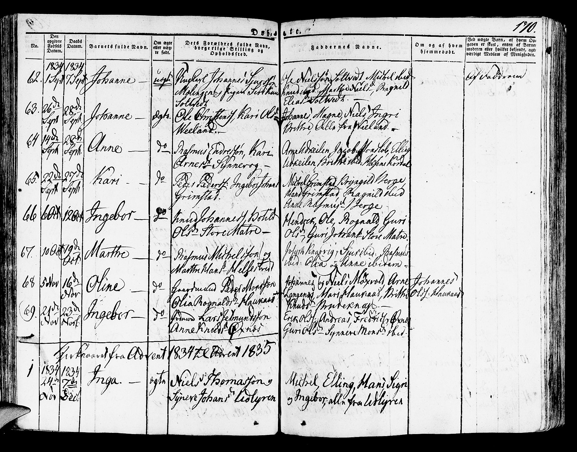 Lindås Sokneprestembete, SAB/A-76701/H/Haa: Parish register (official) no. A 8, 1823-1836, p. 170