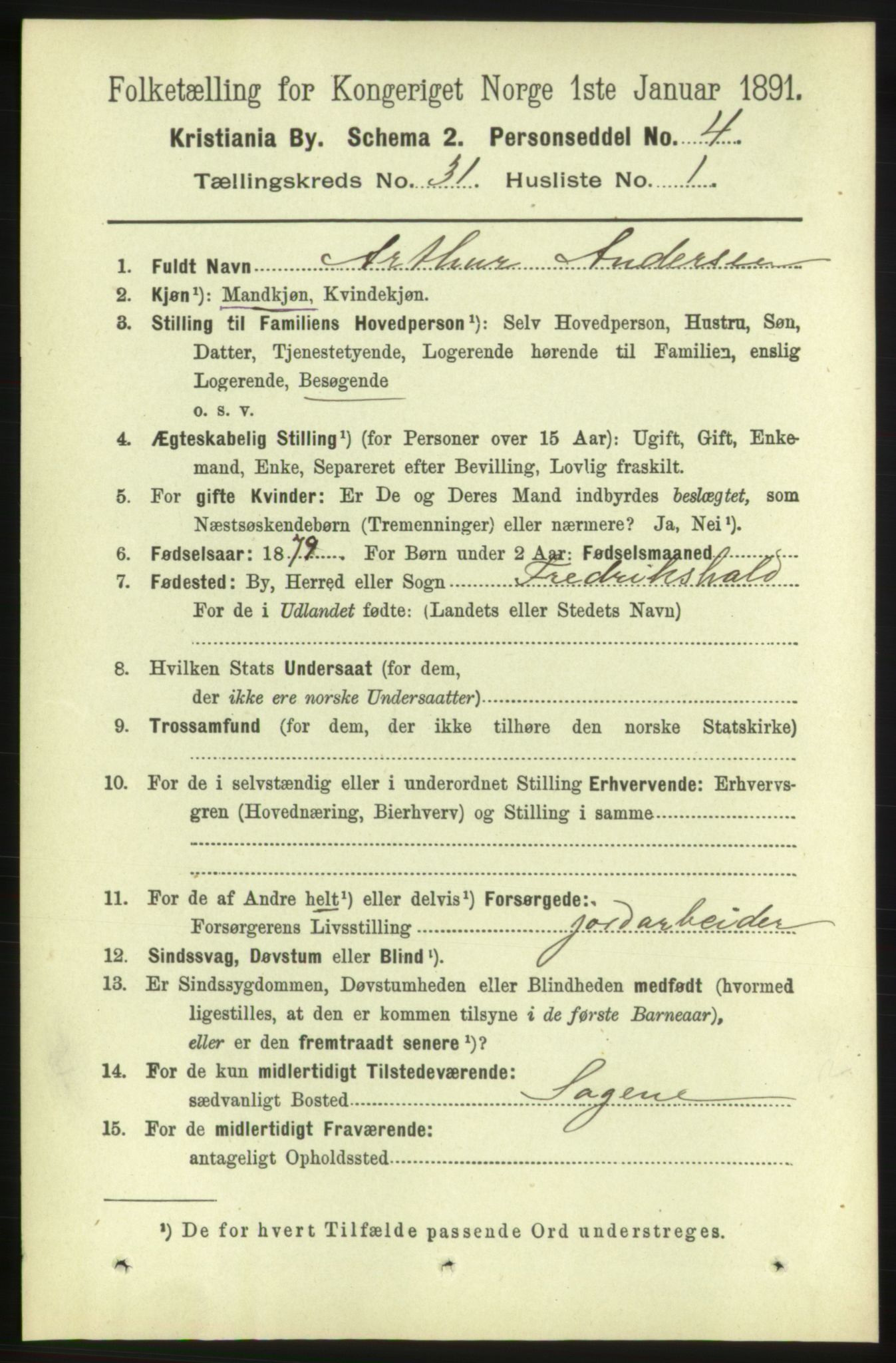 RA, 1891 census for 0301 Kristiania, 1891, p. 15914