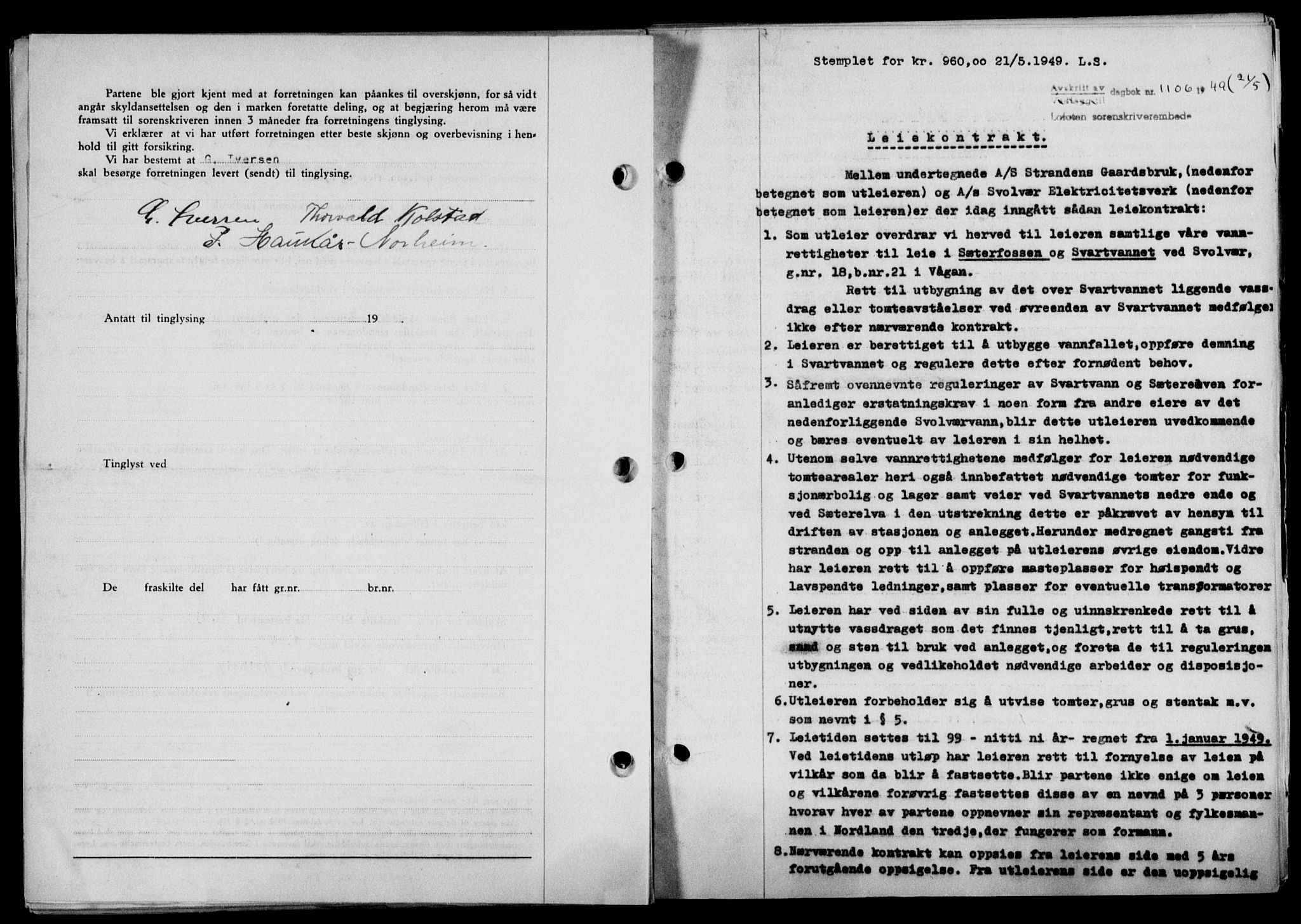Lofoten sorenskriveri, SAT/A-0017/1/2/2C/L0020a: Mortgage book no. 20a, 1948-1949, Diary no: : 1106/1949