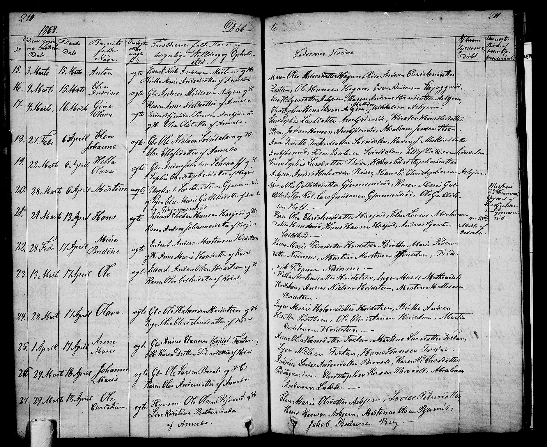 Andebu kirkebøker, AV/SAKO-A-336/G/Ga/L0003: Parish register (copy) no. I 3, 1832-1867, p. 210-211