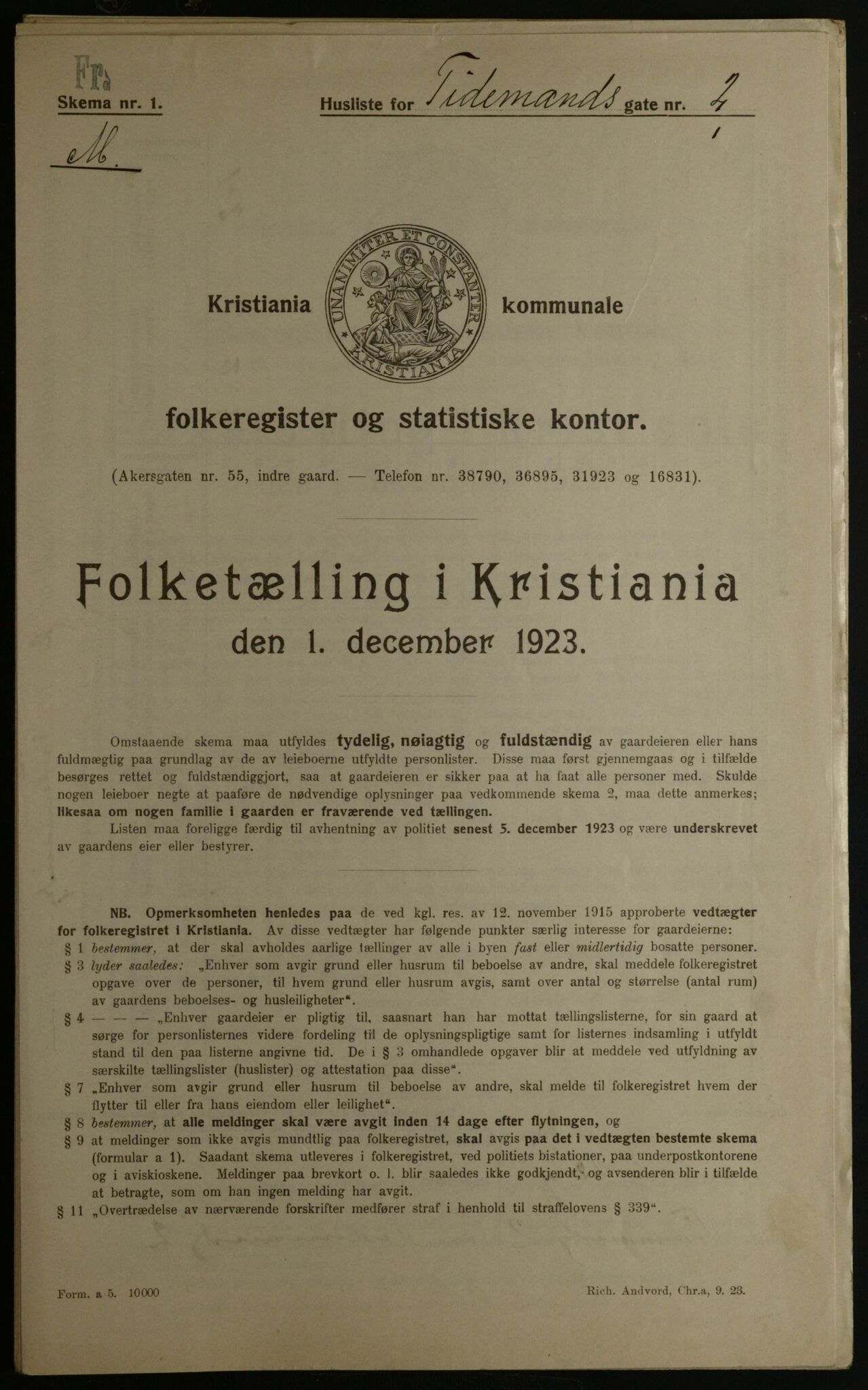 OBA, Municipal Census 1923 for Kristiania, 1923, p. 123221